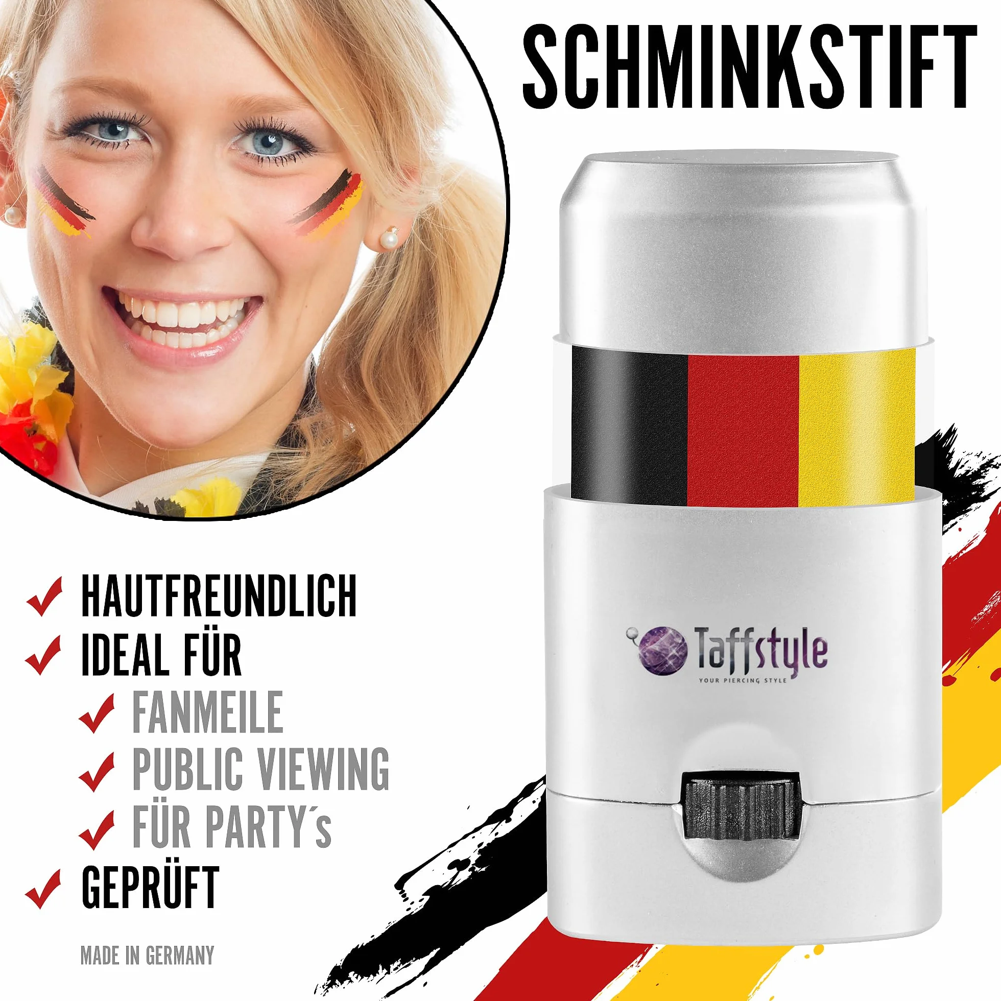 Taffstyle Set de crayons de maquillage pour fan de l'Allemagne