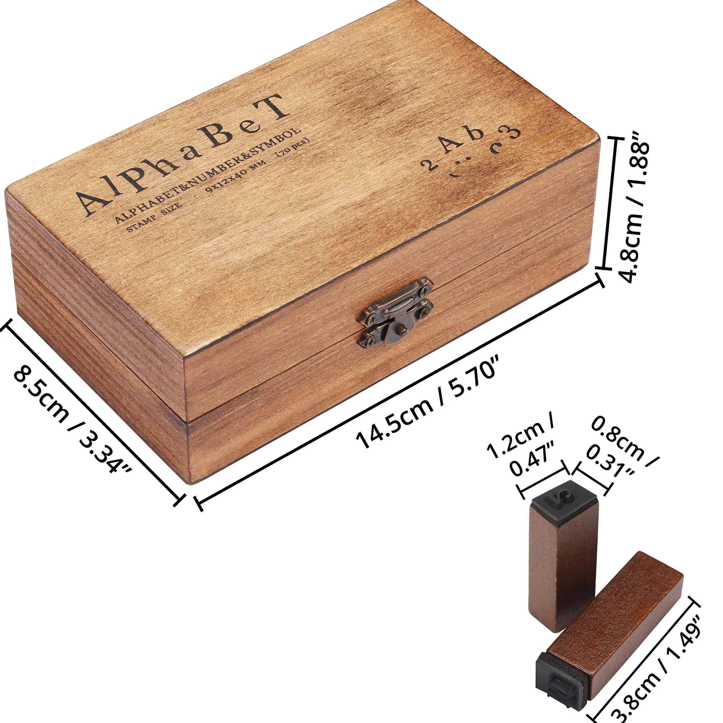 Kurtzy Lot de 70 tampons en bois et caoutchouc avec lettres, chiffres, symboles – Tampons multi-usages avec boîte en bois vintage