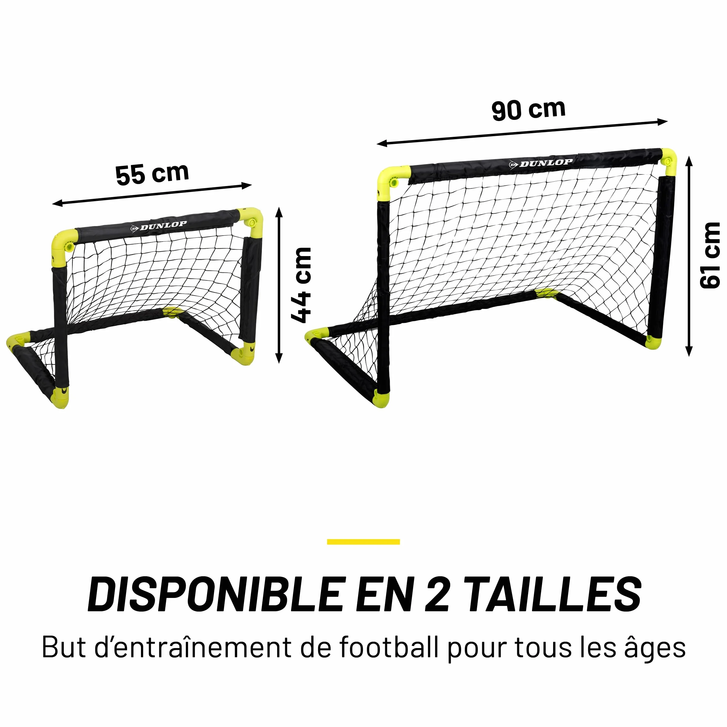 Dunlop Cage de Foot - But de Foot Enfant - Mini But Pliable et Montage Rapide - Kit Entrainement Football pour Enfants et Adultes - Cage Foot Exterieur et Interieur - Noir/Jaune