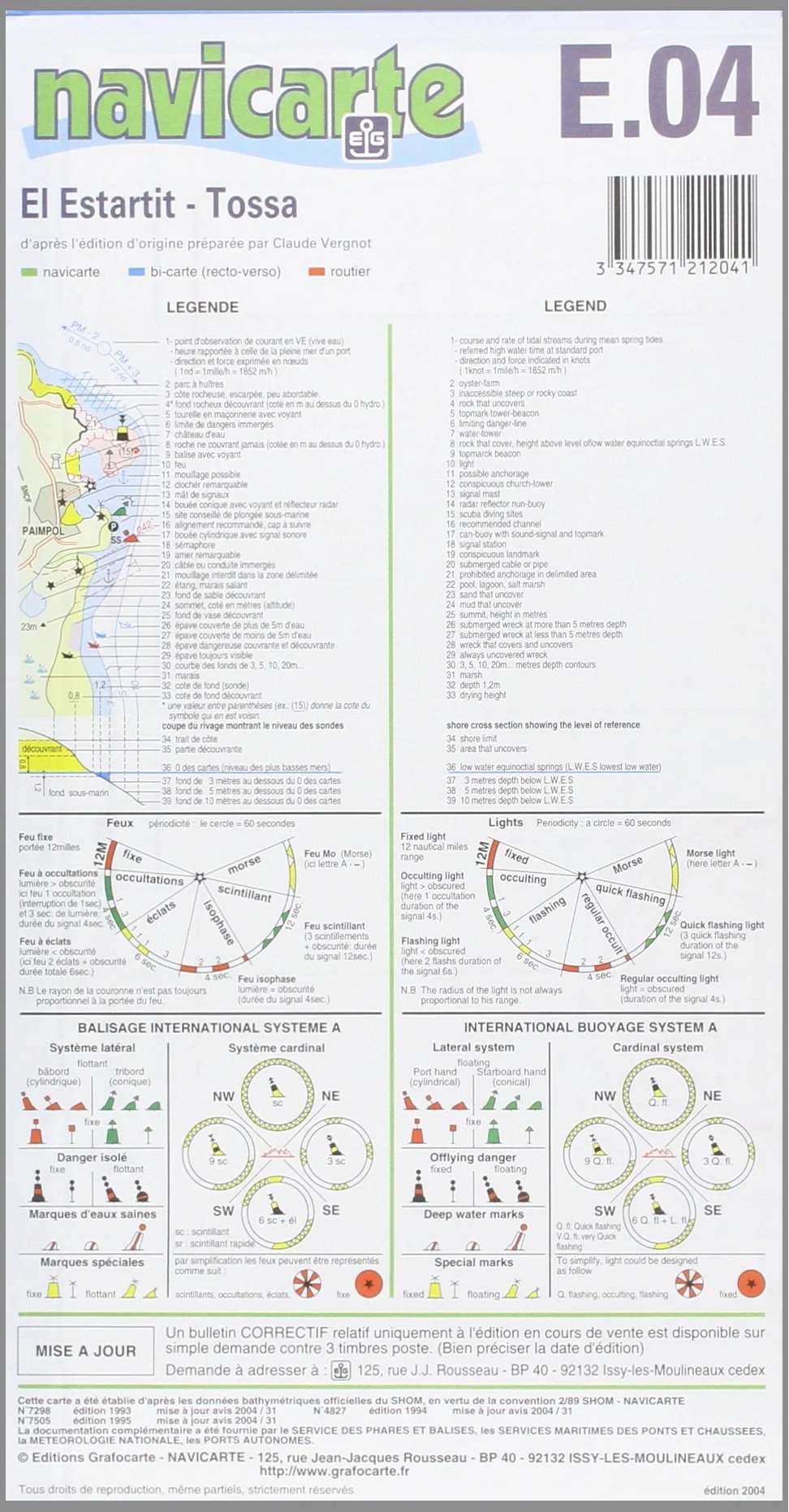 Carte marine El Estartit Tossa Costa Brava en espagnol