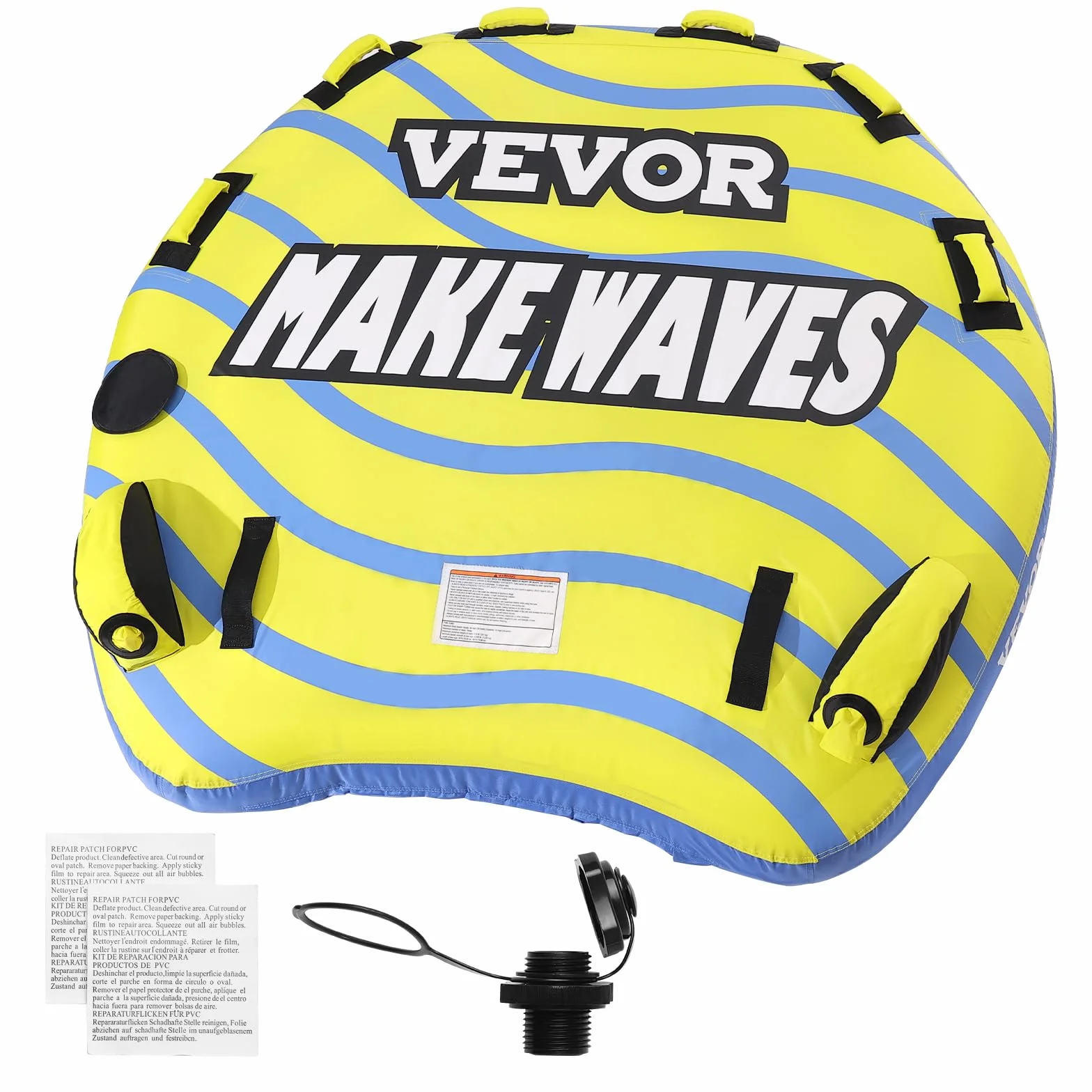 VEVOR Bouée tractée Gonflable pour Bateau, 1 à 3 passagers, Tube remorquable avec ailerons de Pare-Chocs, 231 kg, pour Sport Nautique, Housse en Nylon, poignées en EVA, soupape de sécurité de Vitesse