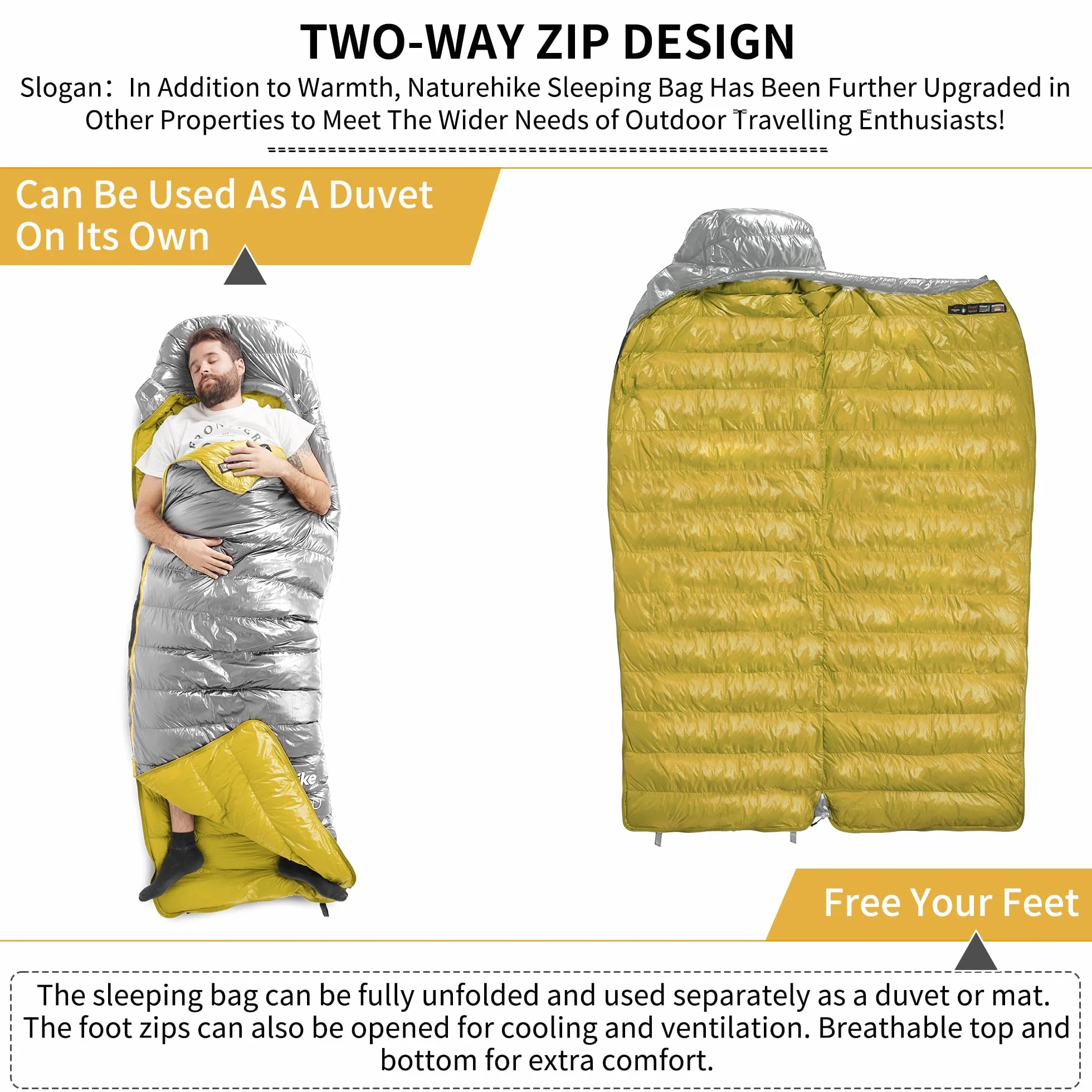 Naturehike Sac de Couchage en Duvet Ultra léger 650 FP 4 Saisons pour Camping Randonnée Voyage