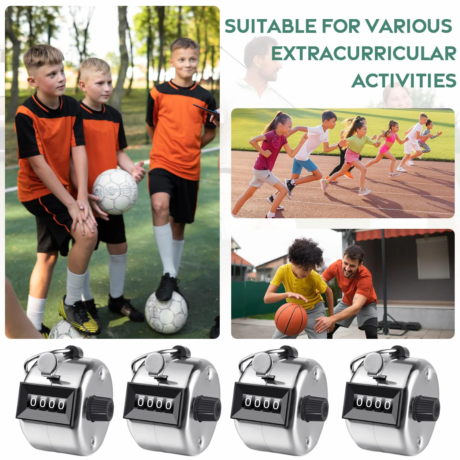 Compteur Manuel en Métal 4 Chiffres Mécanique Universel Argent pour Golf Fitness Sports
