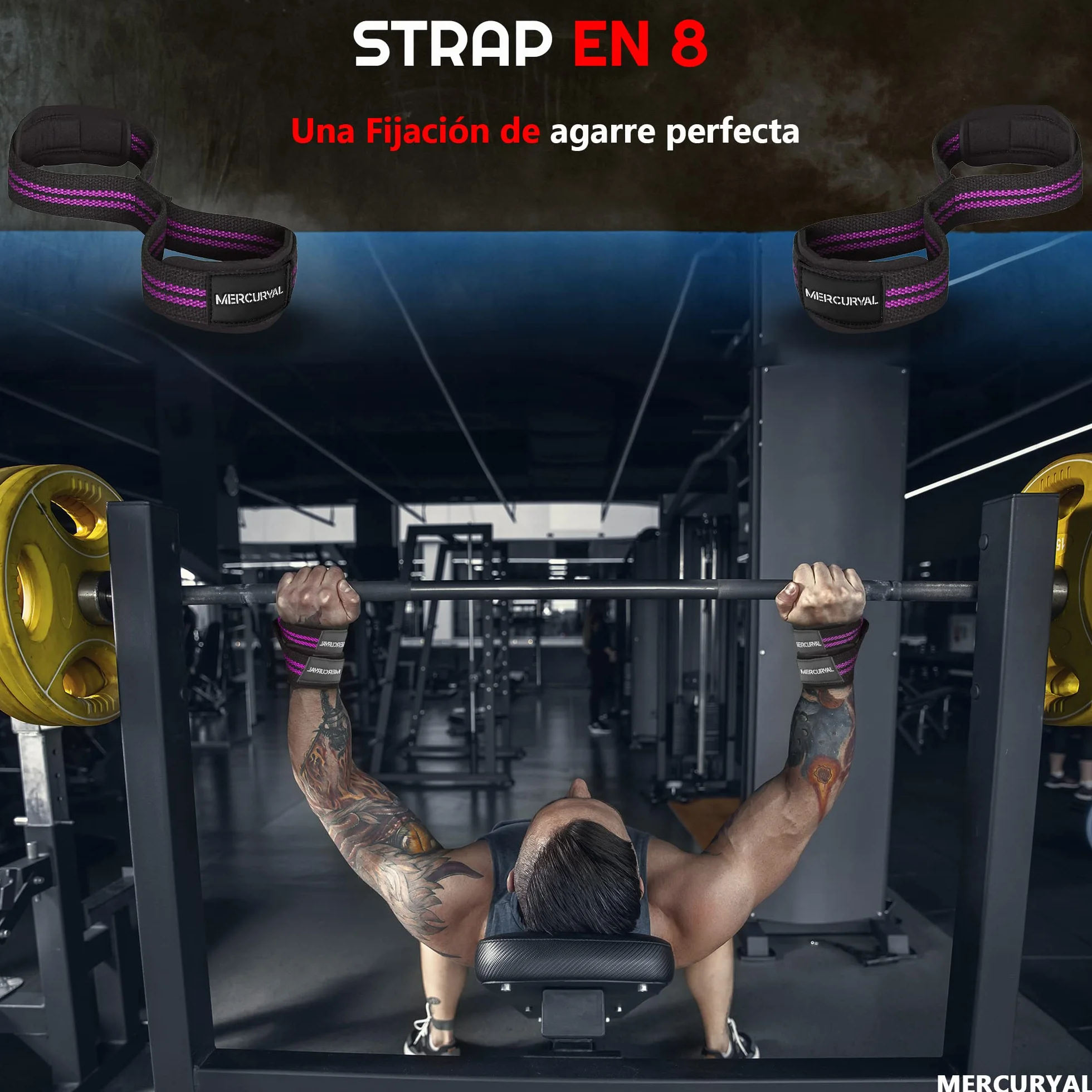MERCURYAL Straps en 8 Gym pour niveau avancé et professionnel – Straps Powerlifting – Sangles de préhension en forme 8 de gymnastique et poids mort – Complément pour la salle de gym – Accessoires de