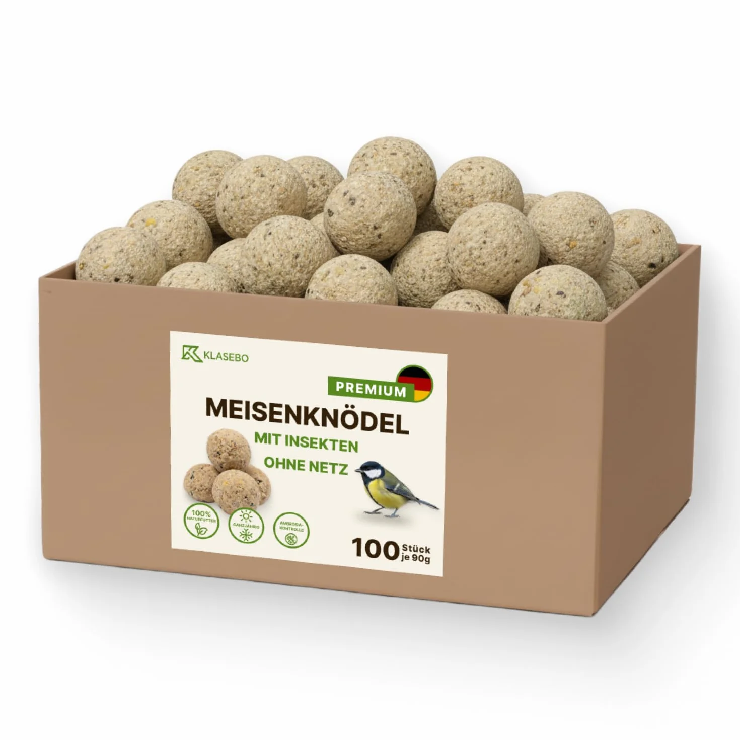 KLASEBO Boules de Graisse Oiseaux Premium avec Insectes 100 x 90 g