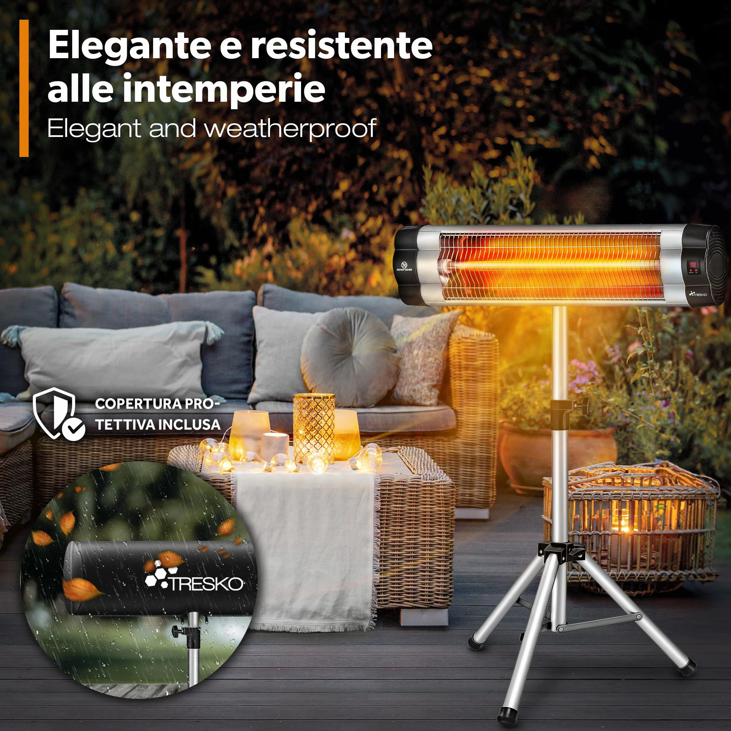 TRESKO Chauffage extérieur Infrarouge 2500W Radiateur Rayonnant Électrique Terrasse