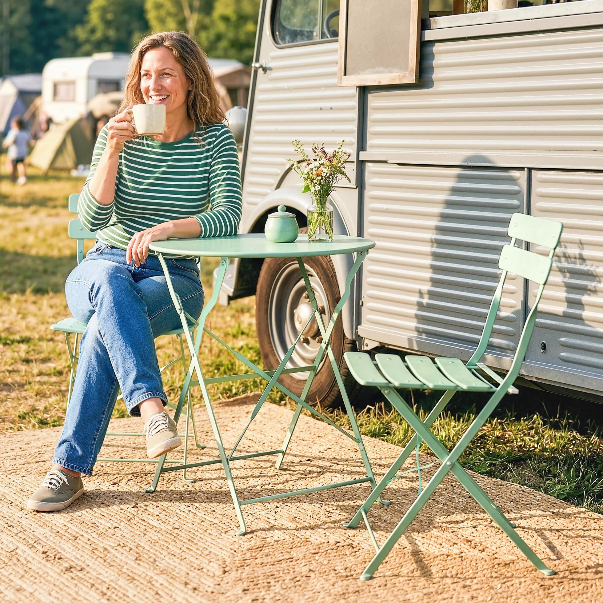Outsunny Ensemble Bistrot de Jardin 3 Pièces Table et 2 Chaises Pliantes Métal Antirouille Vert