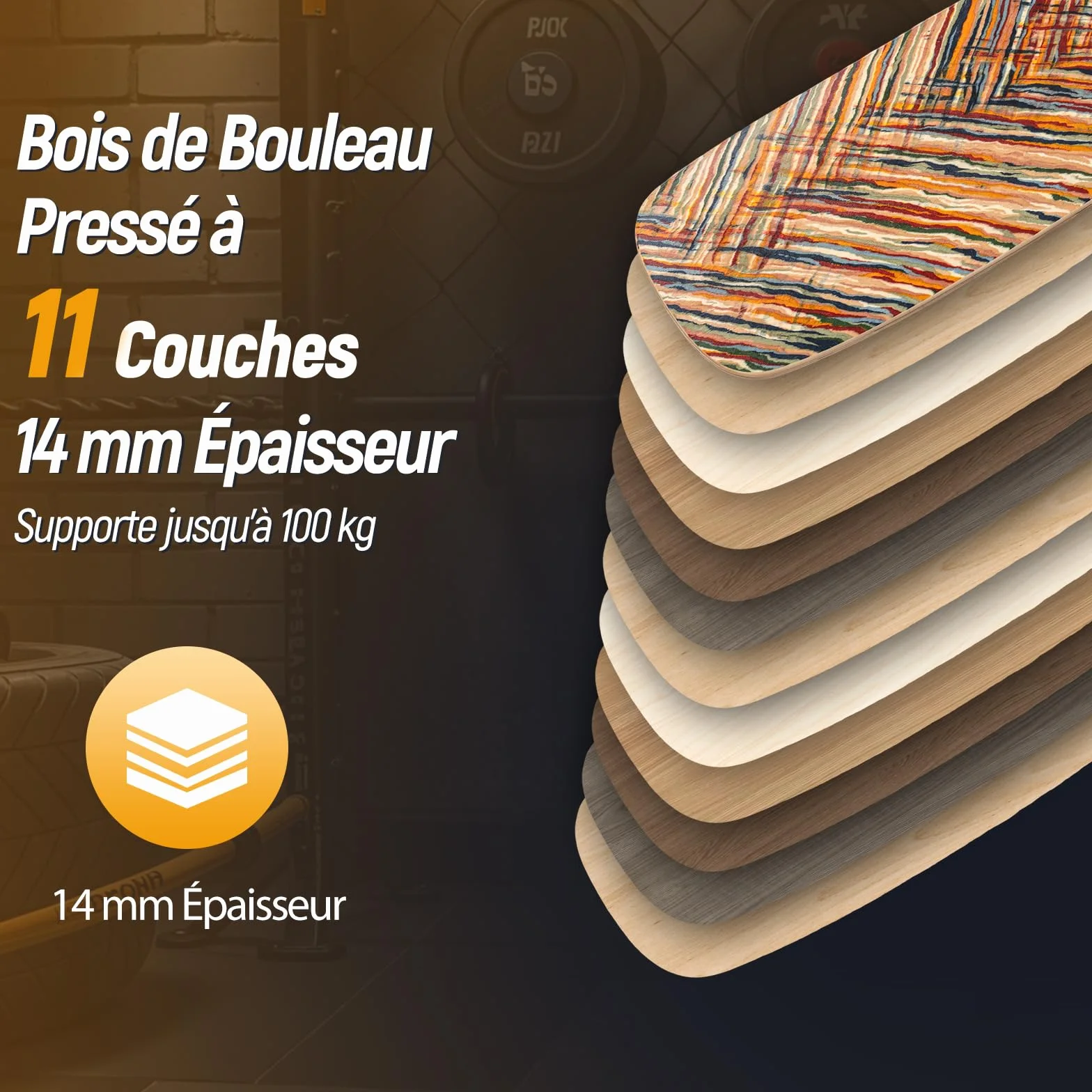 COSTWAY Planche d'Équilibre en Bois avec Rouleau en Liège Stabilisé, Balance Board d'Intérieur à Améliorer Force Centrale&Stabilité, Planche de Surf Avancée pour Yoga, Entraînement du Corps