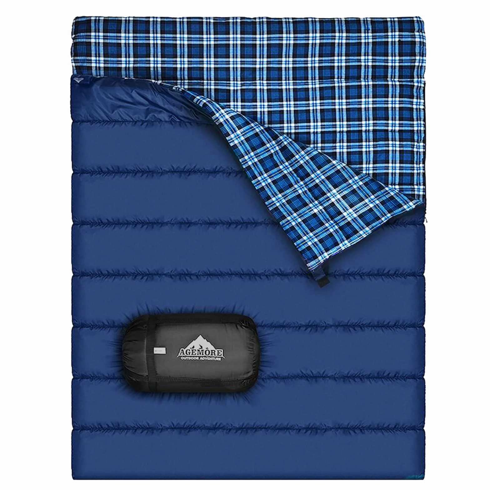 Sac de Couchage Double Flanelle Coton Camping Imperméable Reine 2 Temps Froid Adultes
