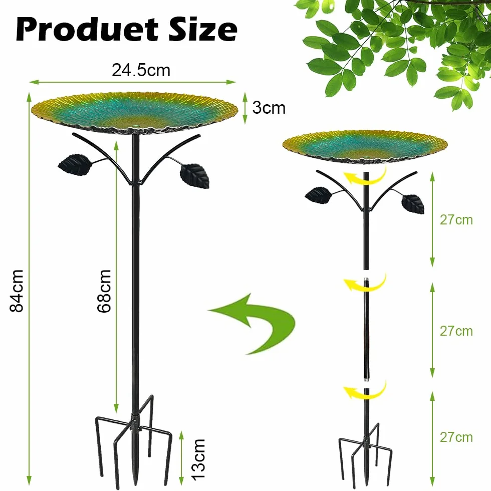 Abreuvoir Oiseaux Exterieur 85cm Bain d'oiseaux Mangeoire sur Pied Amovible 5 Bases Fixes Decoration Jardin