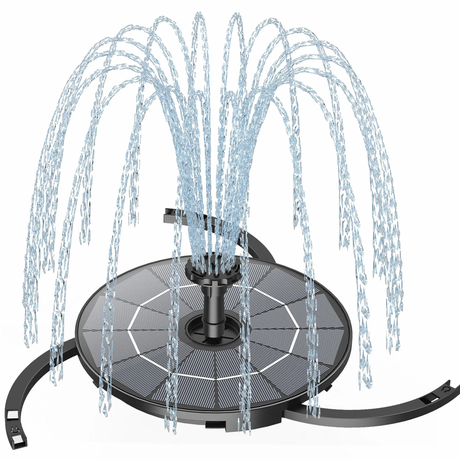 Fontaine Solaire Exterieure de Jardin 2,8W 2 en 1 avec Panneau Solaire Amovible Support Fixe 6 Buses
