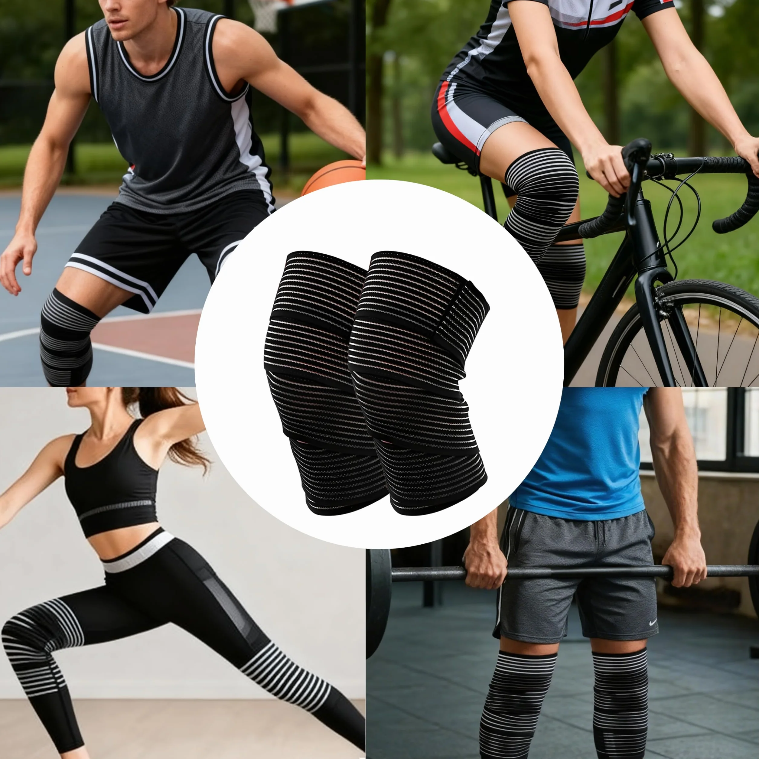 Générique 2 pièces de 200 cm de Bandage pour cuisse, bande adhésive à haute élasticité, bandage de compression pour sport de force, genou, jambe, bande de fixation pour bras, coude, mollet, main