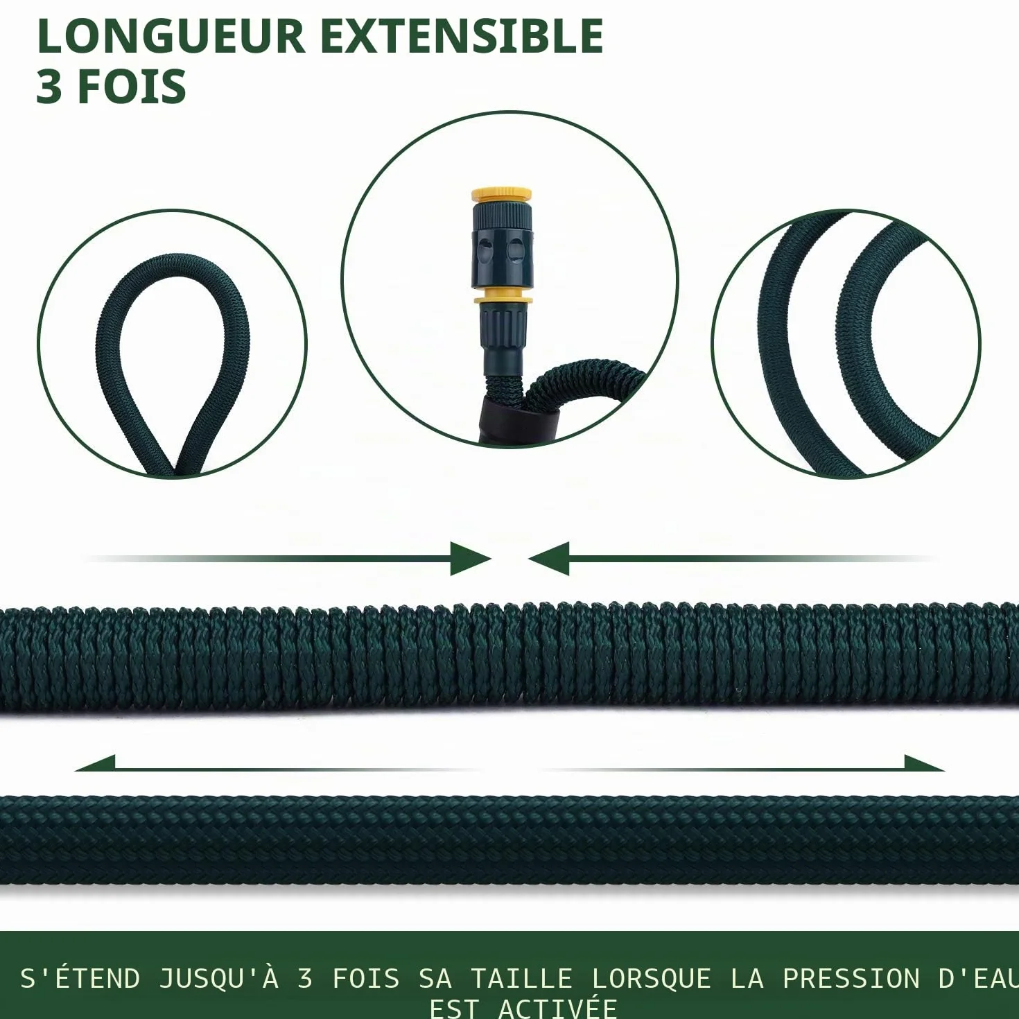 HERZO Tuyau d'arrosage extensible magique 15m avec pistolet 7 réglages