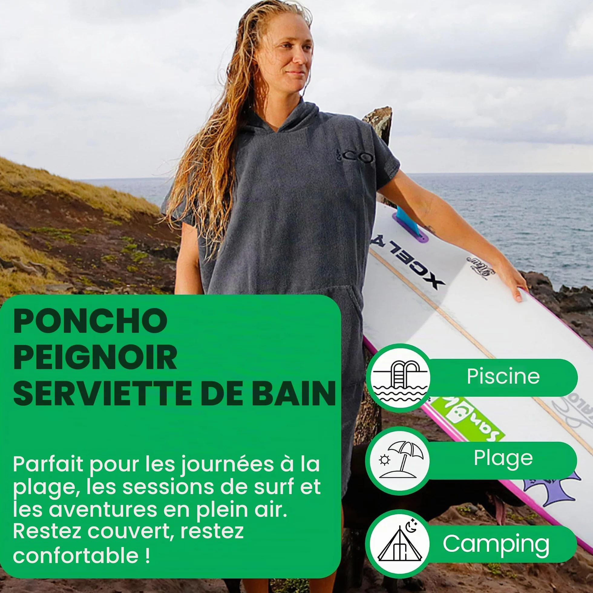 COR Surf Poncho de Surf et Bain Adulte | Serviette de Plage Peignoir pour Hommes et Femmes de (M Bleu)