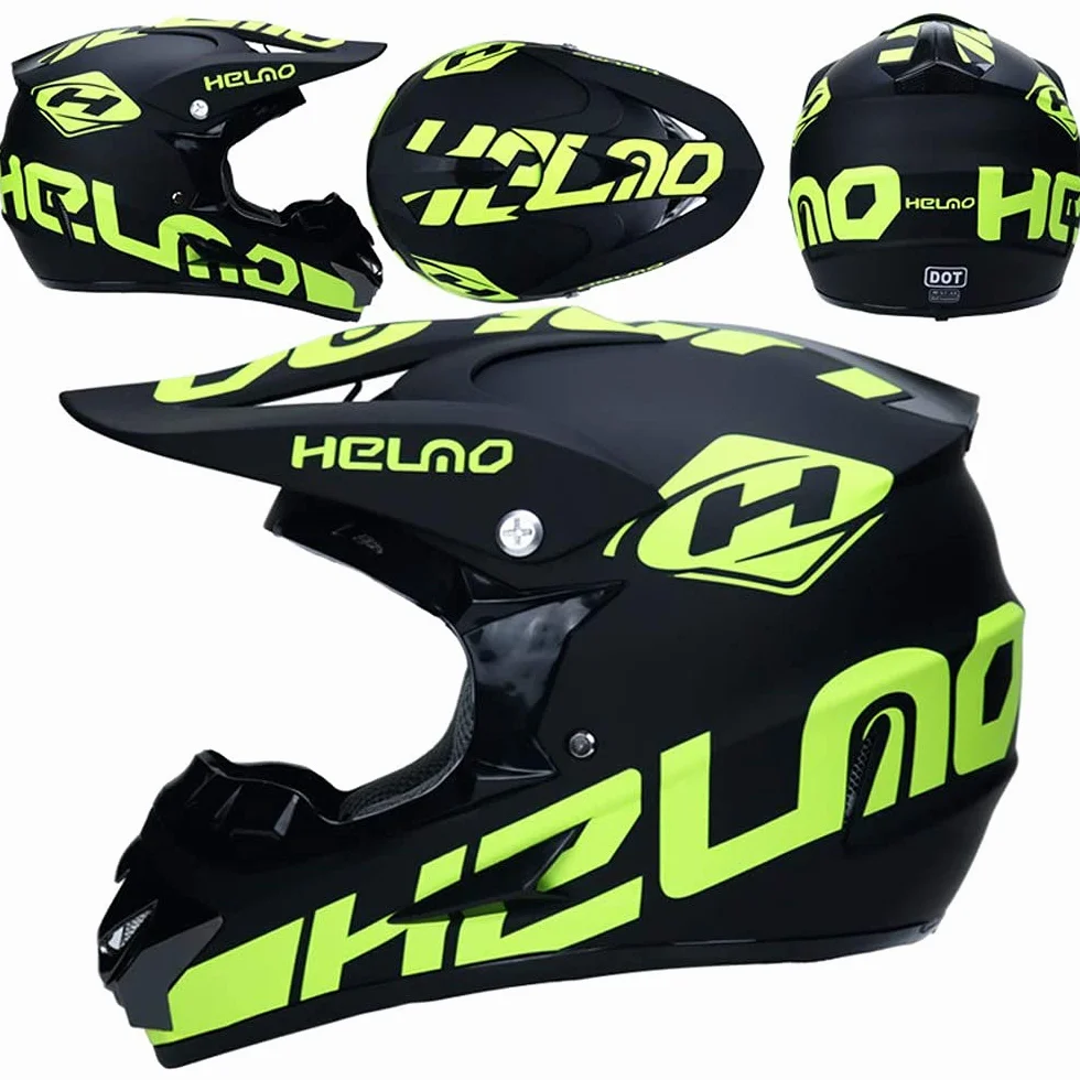 Jeunesse Enfant Casque Motocross, Unisexe Visage Complet MTB Hors Route Casque Moto VTT Scooter Accident Casque, BMX Descente Enduro Quadruple Vélo de Saleté Casque, avec Lunettes Gants Masque