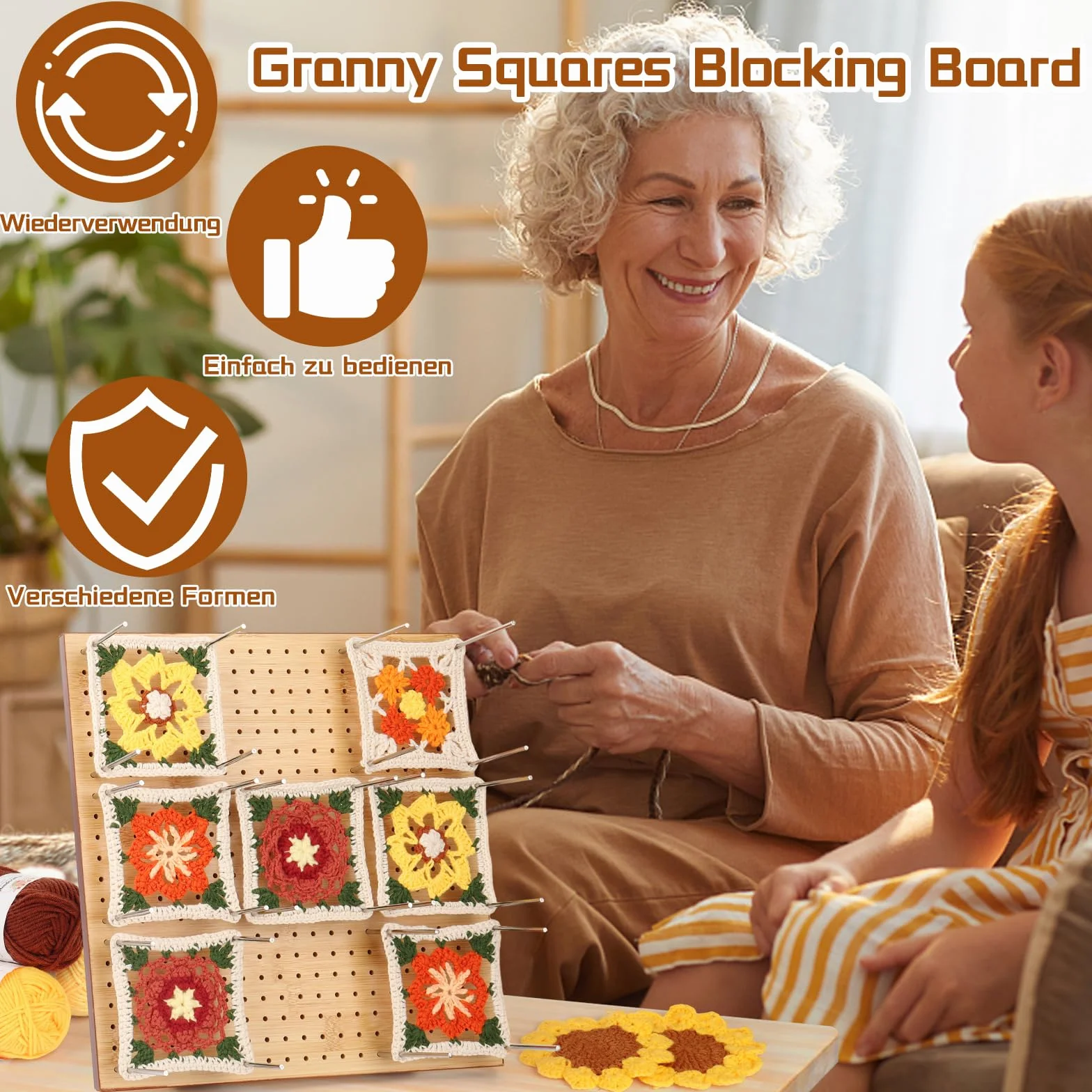 Katech 29cm Planche de Blocage Crochet Pliable, Kit Crochet Tricot pour Granny Squares avec 30 Tiges Métal