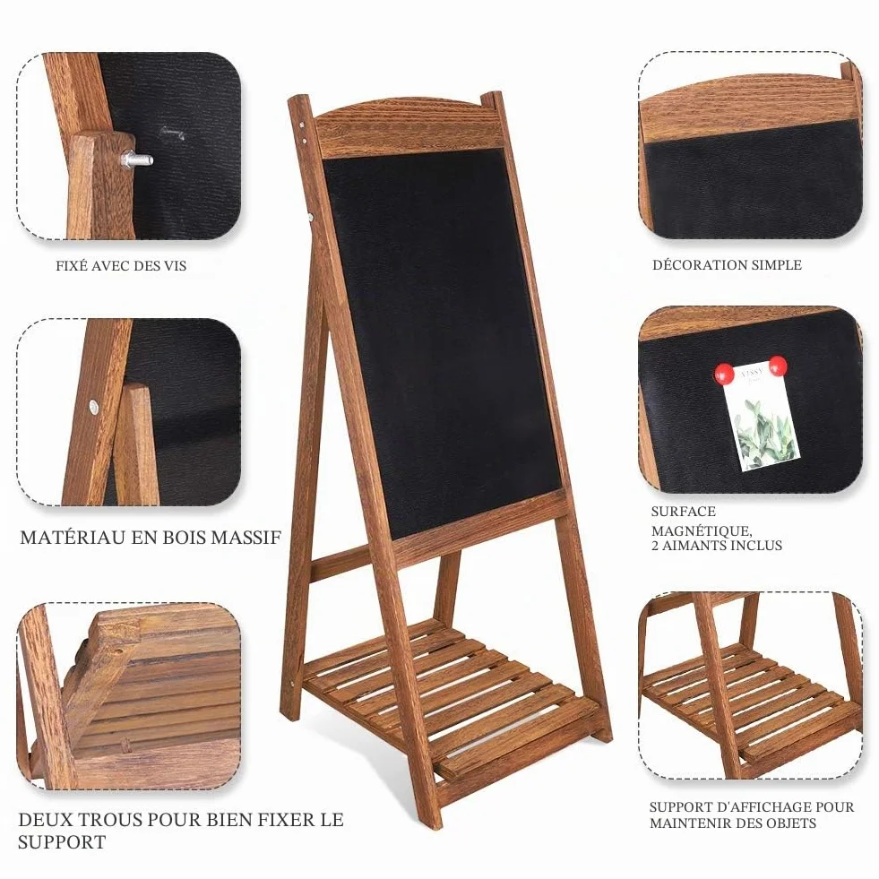 UNHO Panneau Publicitaire sur Pied Tableau Noir Magnétique Bois 110x44cm Vintage pour Restaurant Café Bar