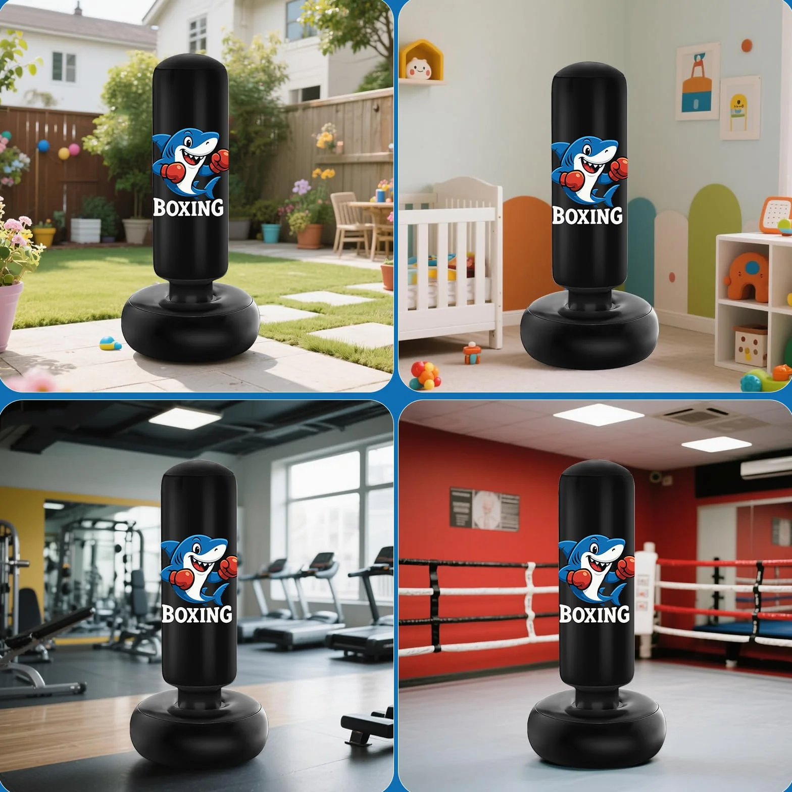 Qoosea Sac de Boxe pour Enfants 3 à 8 Ans, 130cm Gonflable Sac de Frappe sur Pied, Sac de Boxe Set de Formation avec Gants, Cadeau Parfait pour Garçons et Filles pour Karaté, Taekwondo