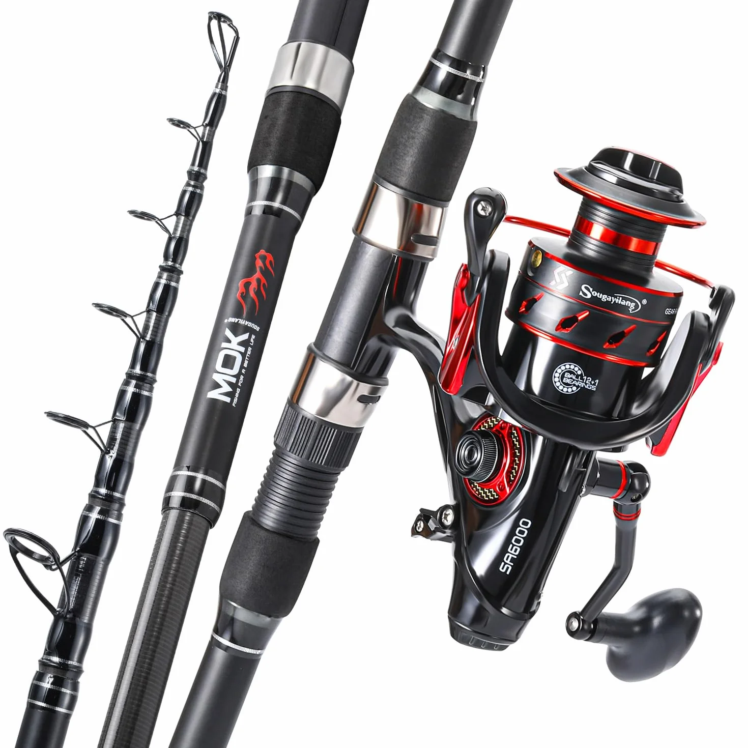 Sougayilang Canne à pêche télescopique carpe moulinet 4.7:1 3.6m 3.9m 4.2m