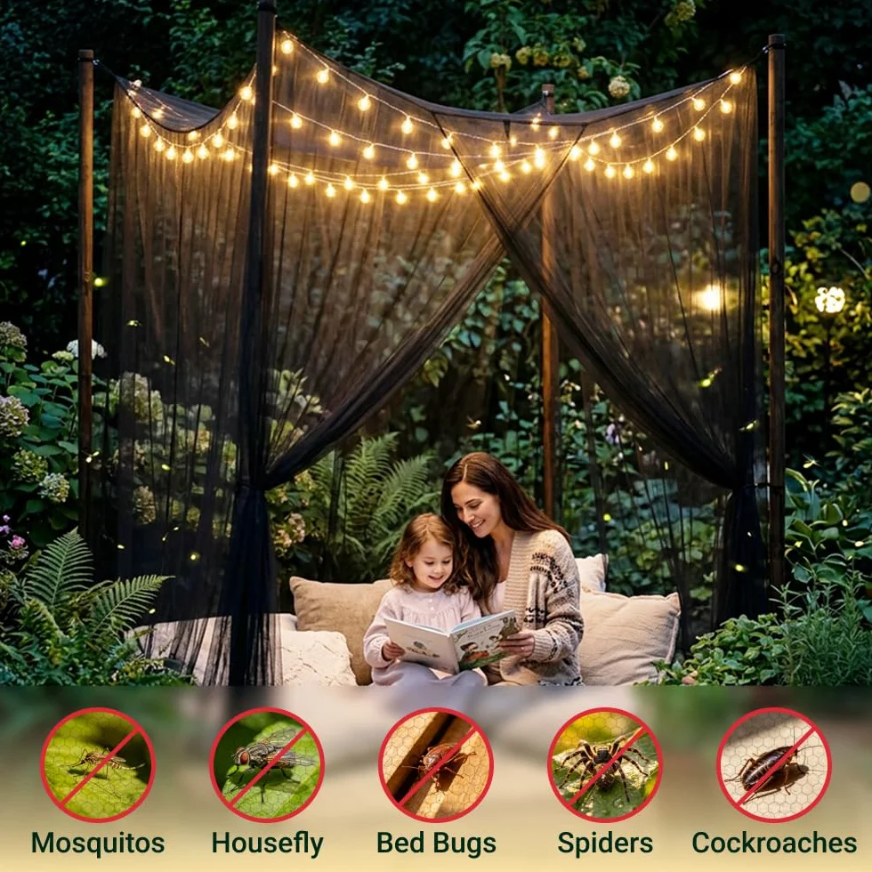 Moustiquaire Extérieur XXL Noir 300x300x250 cm, 220 Mailles Filet Anti-Moustiques Respirant, Moustiquaire Pergola 3x3 pour Jardin Terrasse Balcon Et Camping