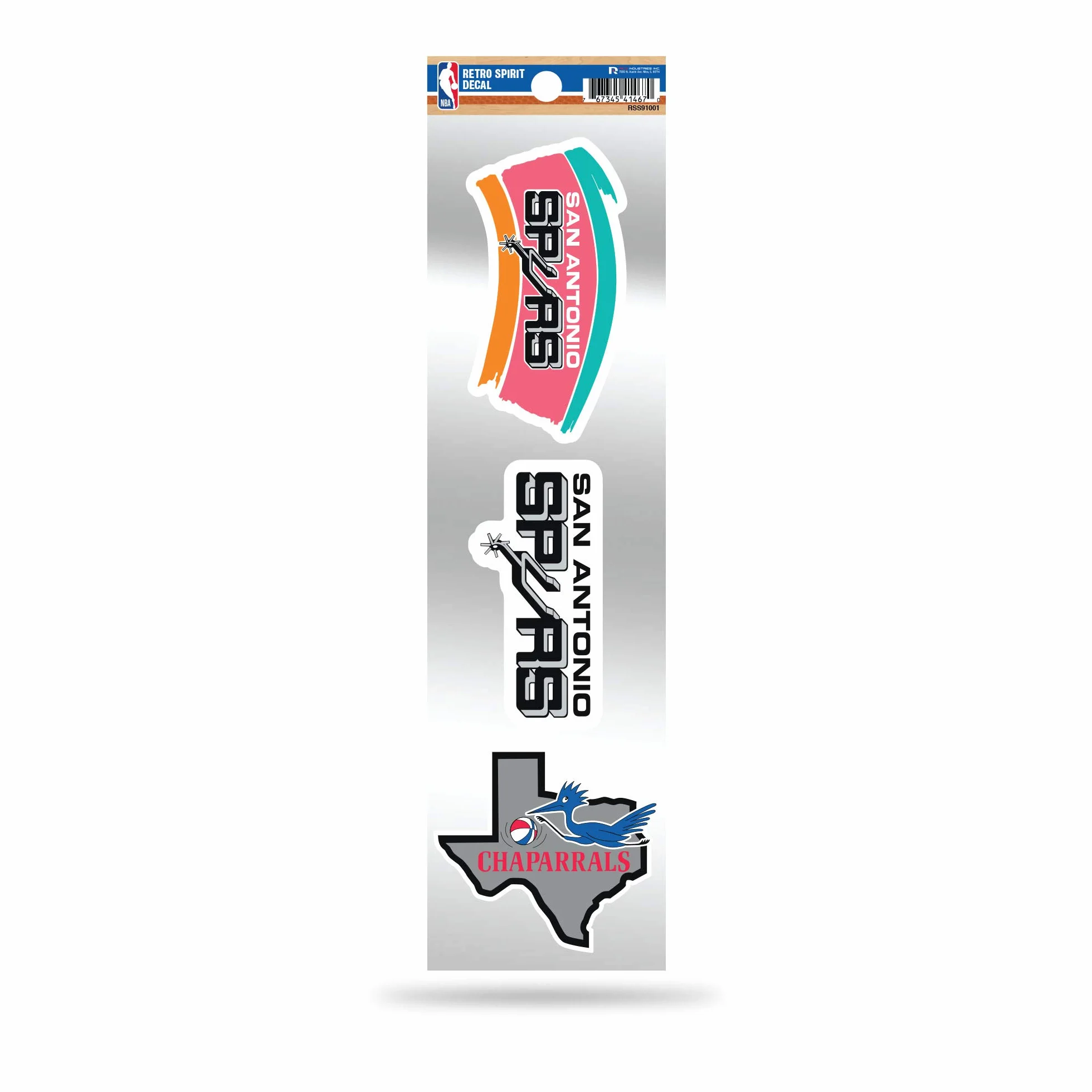 Rico Industries NBA San Antonio Spurs NBA 3 pièces Retro Spirit Decals, couleur de l'équipe, la taille des autocollants individuels peut varier