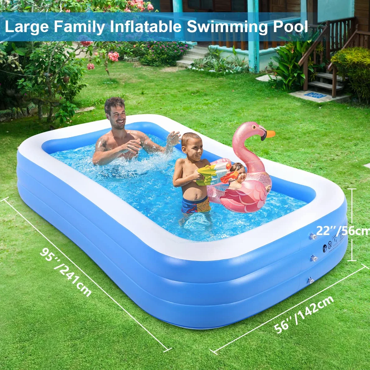 Duerer Piscine Gonflable Rectangulaire 241x142x56cm Piscine Familiale pour Jardin Extérieur Bleu