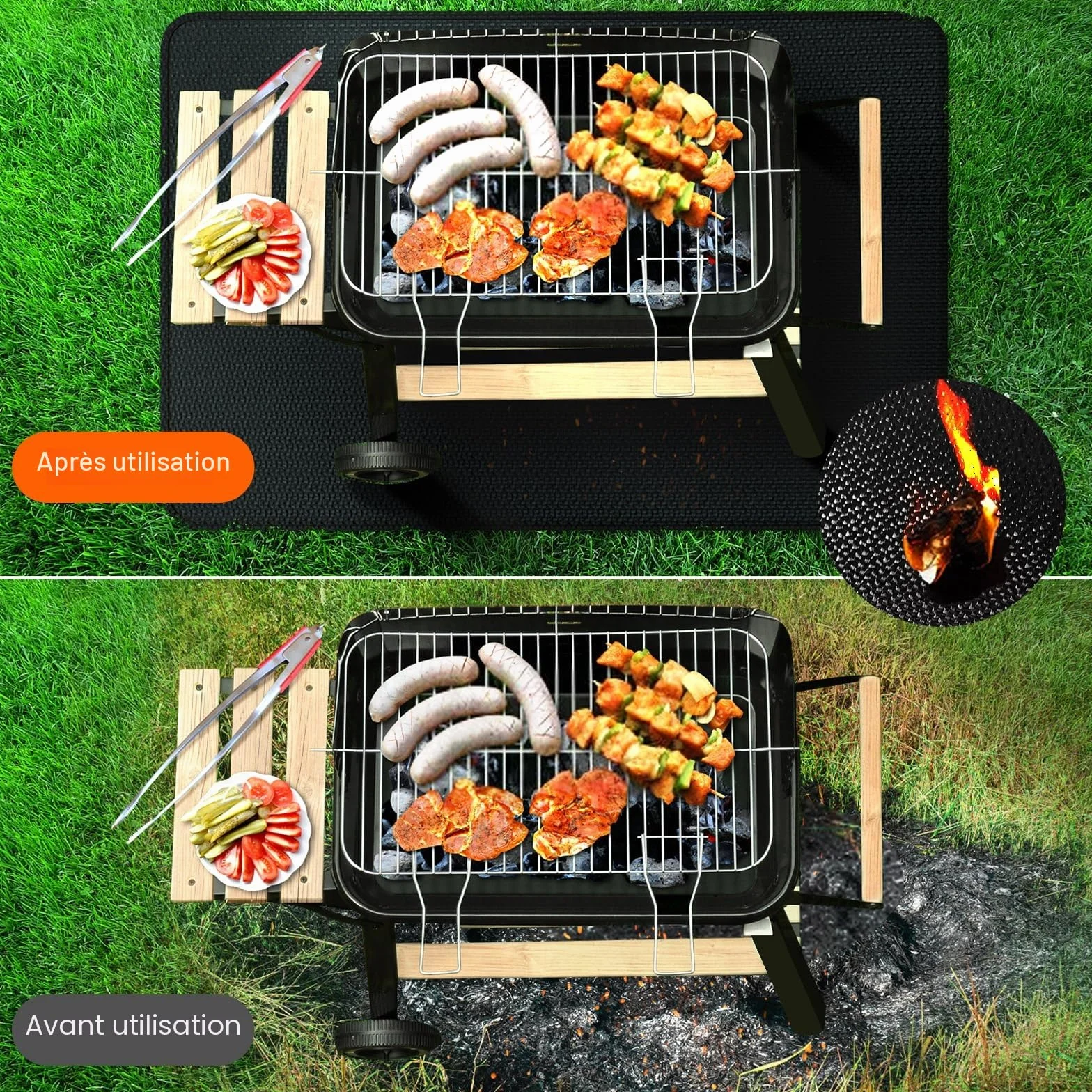 Tapis ignifuge 130 × 80 cm résistant à la chaleur 982 °C protection thermique coupe-feu barbecue gaz charbon