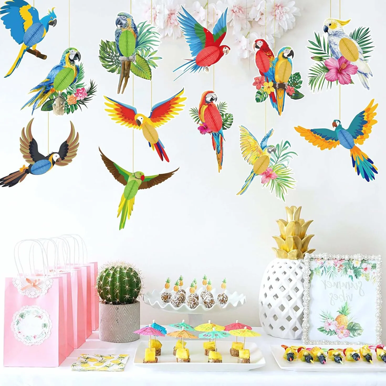 Lot de 9 découpes 3D en nid d'abeille oiseau tropical perroquet hawaïen décoration plage salle de classe jungle