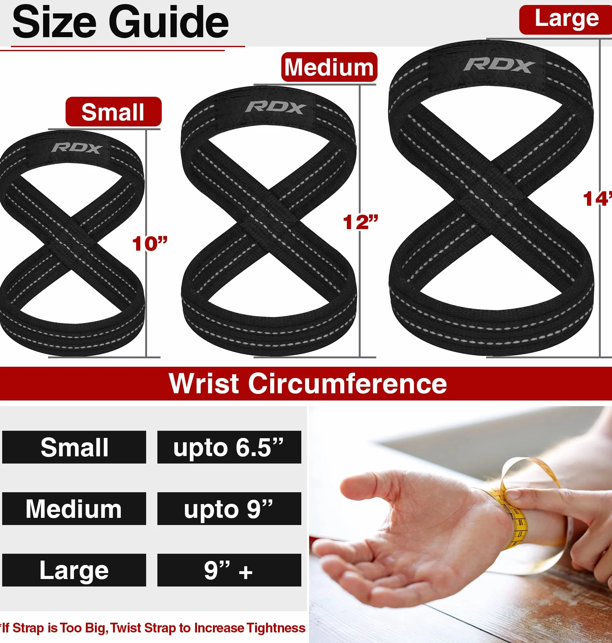RDX Figure 8 Sangle Musculation Support de Poignet Bandage Fitness Lifting Straps
