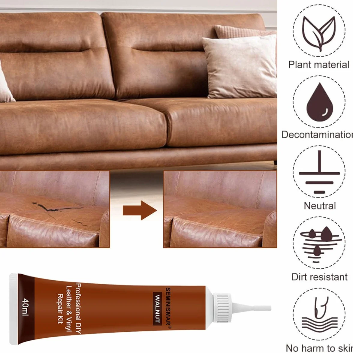 Gel De Réparation pour Cuir,Pâte Réparatrice Cuir,Nylon Art Pinceaux Brun,40 ML