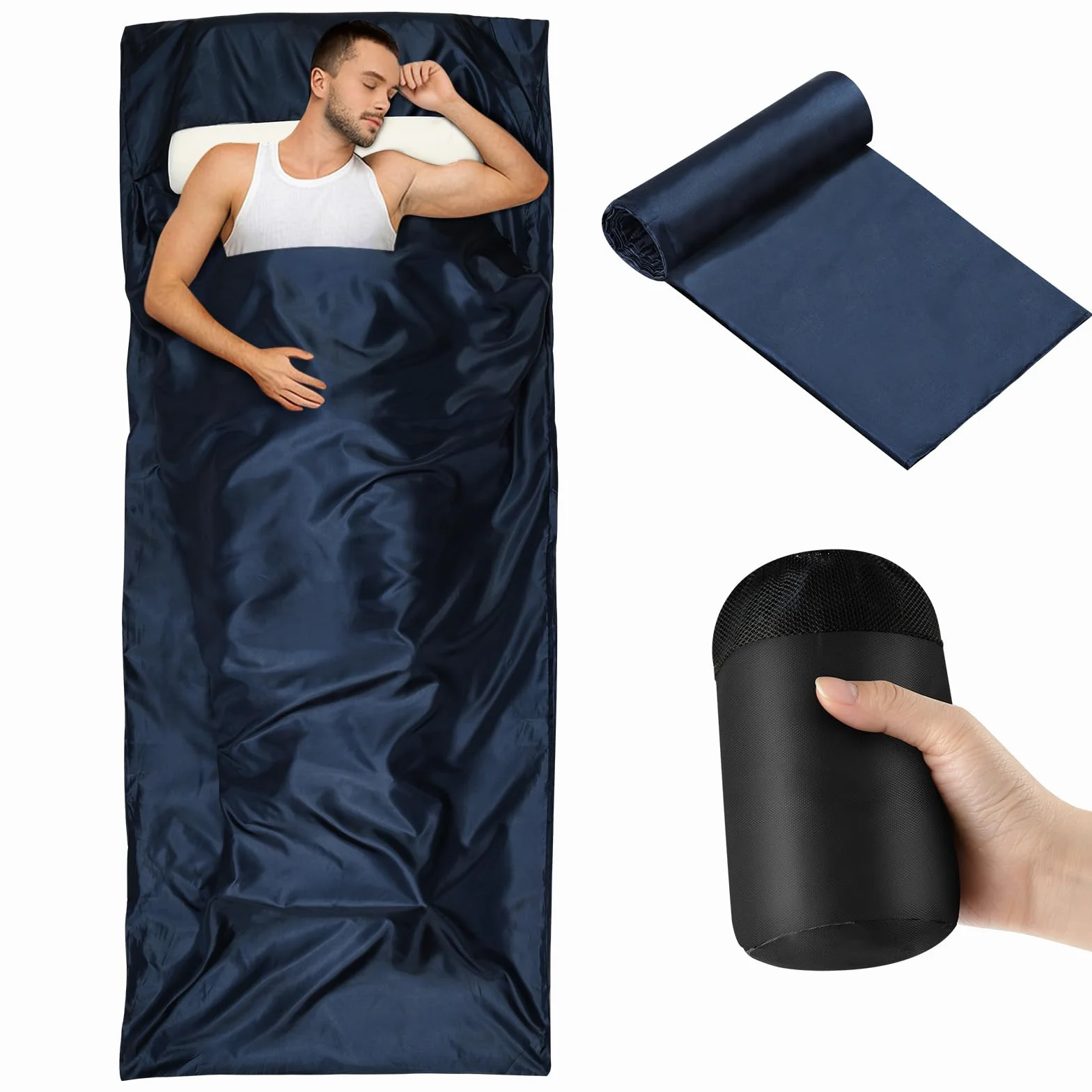 Aolso Drap de Sac de Couchage, 220x90cm Sac de Couchage de Voyage Ultra Léger, Microfibre Sleeping Bag Sheet, Backpacker's Journey Drap, pour Voyage Camping Randonnée Auberges Hôtel Train