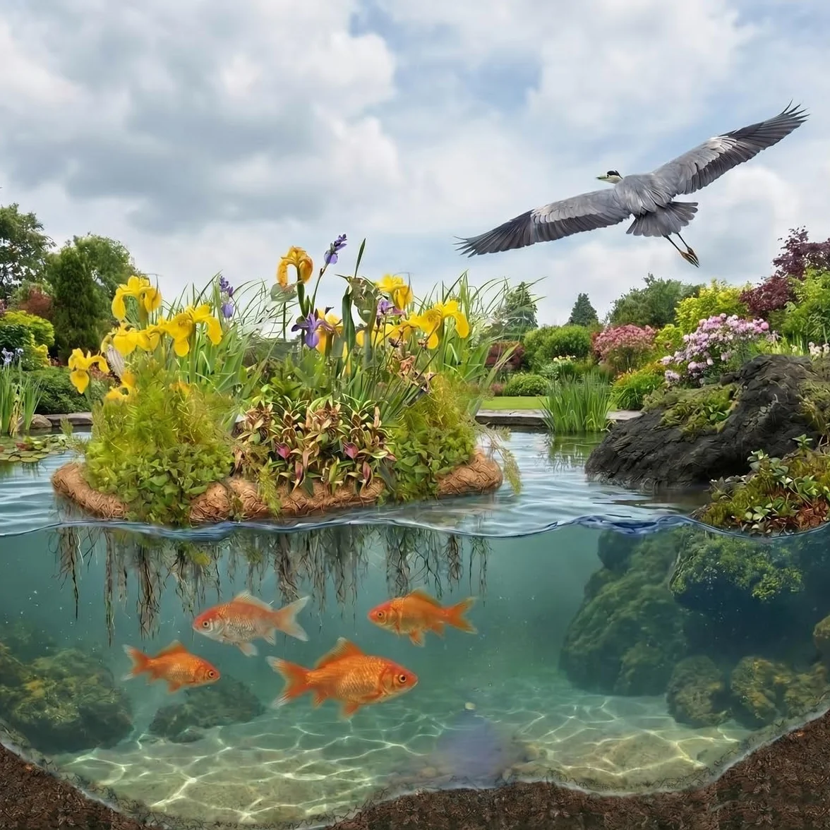 Vdvelde Île Flottante pour Bassin Set Plantes Aquatiques Kit complet avec Panier Substrat Engrais