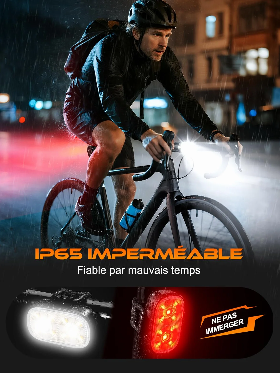 ISEYOU Lumiere Velo Avant et Arriere, Ultra Slim Eclairage Velo Rechargeables USB-C, 5+6 Modes Lampe Velo LED Puissantes, Étanche IP65 Phare Velo Catadioptres pour Nocturne Cyclysme VTT, VTC