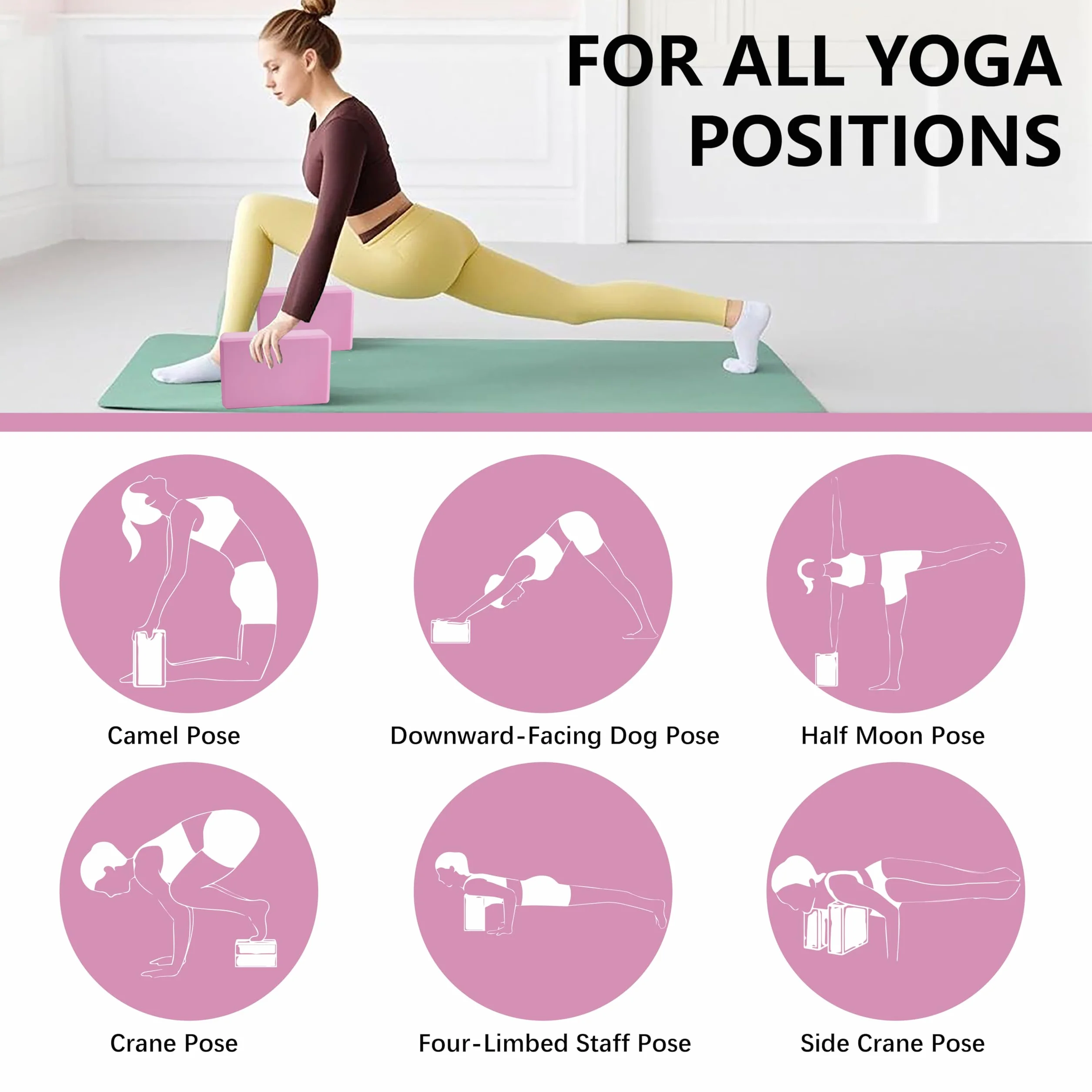 MAOMUN 6 Brique Yoga Brique De Yoga avec Elastique Musculation et Sangle, Antidérapants Ensemble Bloc Block Bloc Mousse, Doux Et Légers Kit pour Equilibre Etirement Pilates