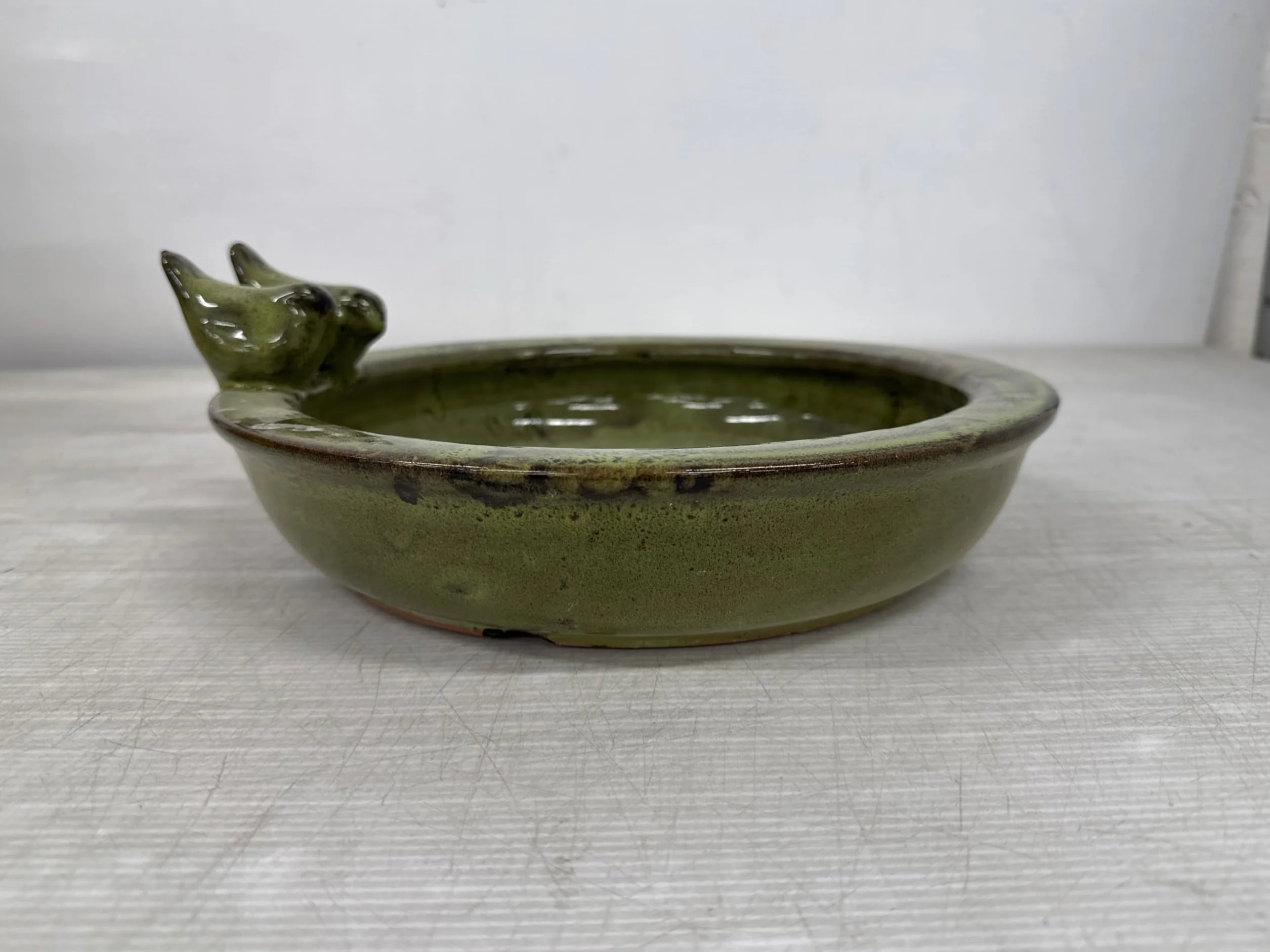 Esschert Design FB489 Bain d'oiseau Rond en céramique Vert 10,9 x 32,9 x 30,7 cm