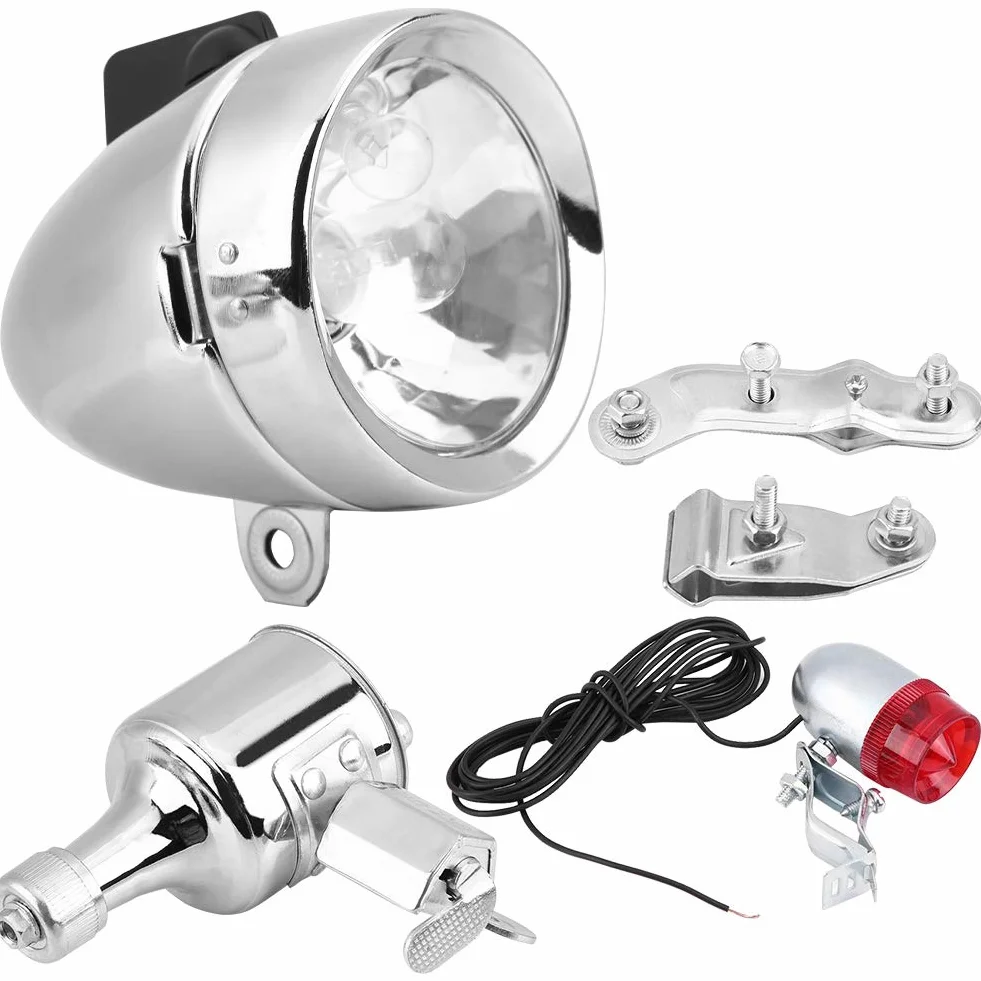 EBTOOLS Phare de Vélo et Ensemble de Feu Arrière 12V 6W Générateur de Friction Kit de Feu Arrière de Phare de Dynamo pour Vélo Motorisé Vélo électrique