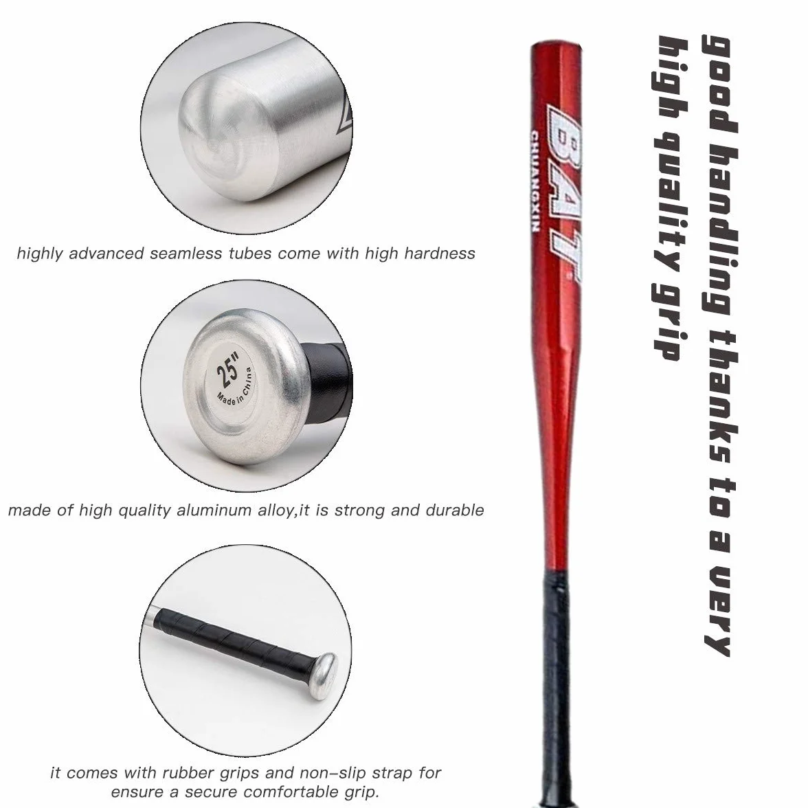 Batte de Baseball Aluminium 30/34 Pouces Rouge Batte Base-Ball métal antidérapante Adulte Pro Léger pour Exercice Joueurs Jeu Homme Femme 81/76cm de Longueur Solide Durable à la Mode