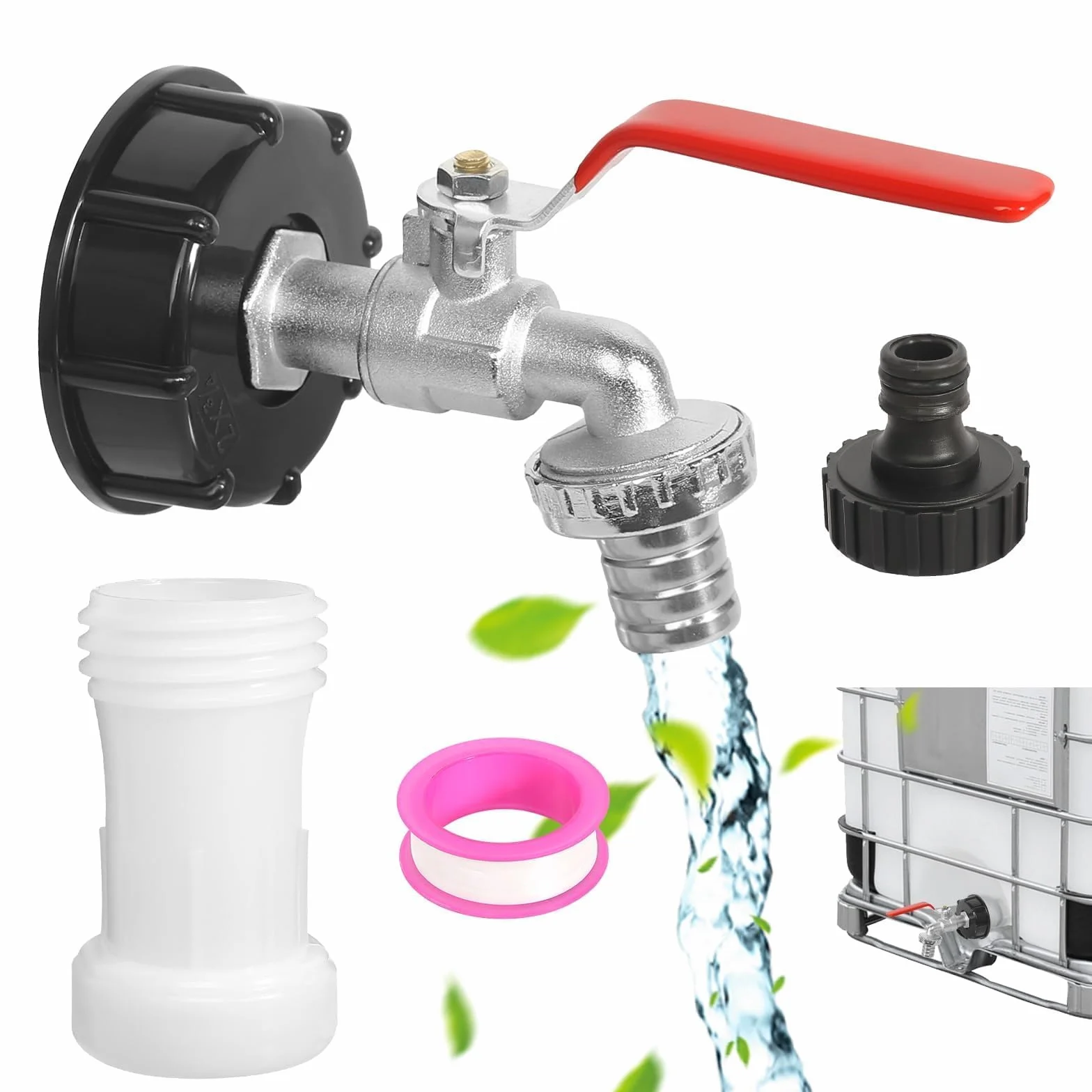 Robinet Cuve IBC 1000L S60x6 3/4" Robinet d'Écoulement Jardin avec Adaptateur Plastique, Alliage de Zinc