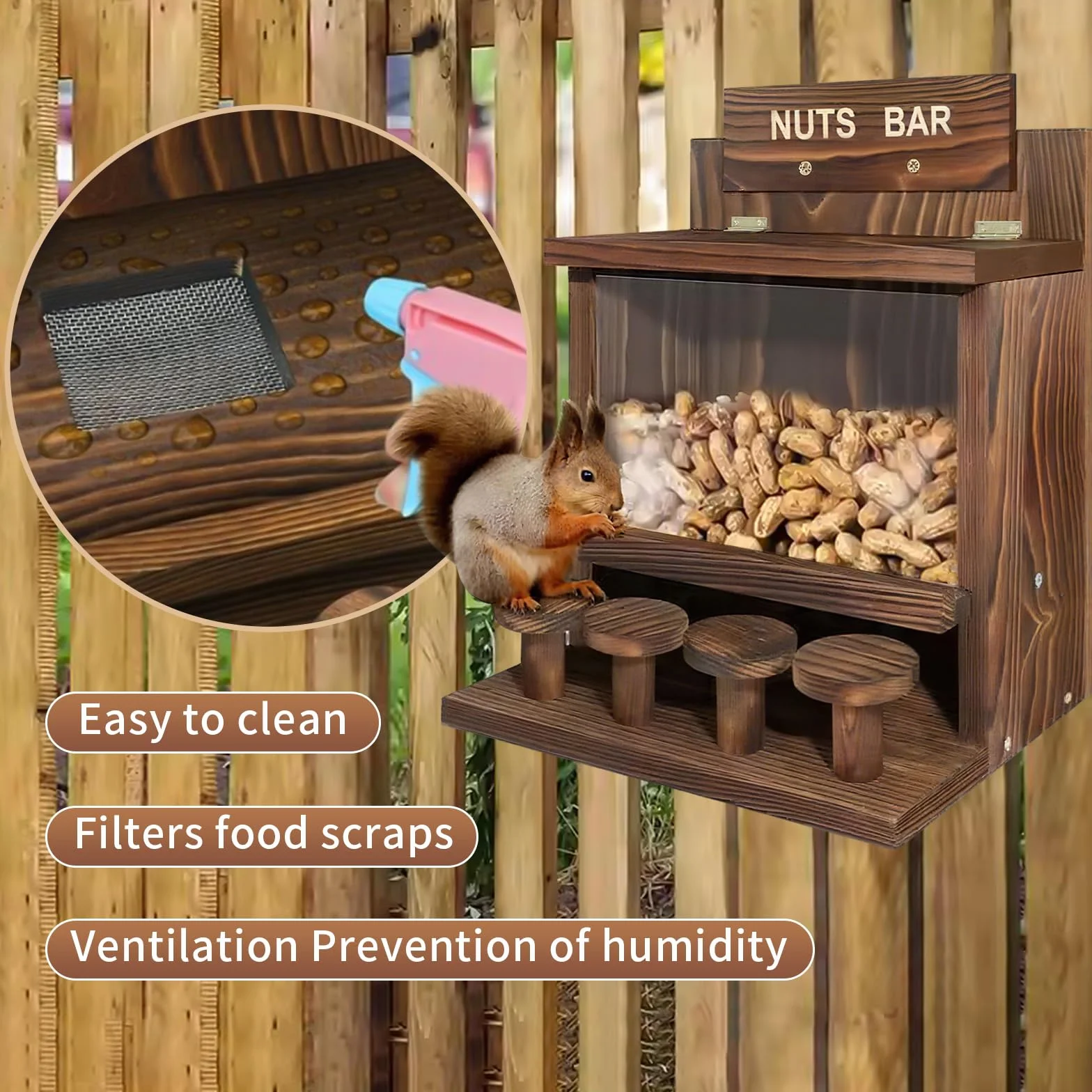 Mangeoire pour écureuils en bois résistante aux intempéries station d'alimentation vissée
