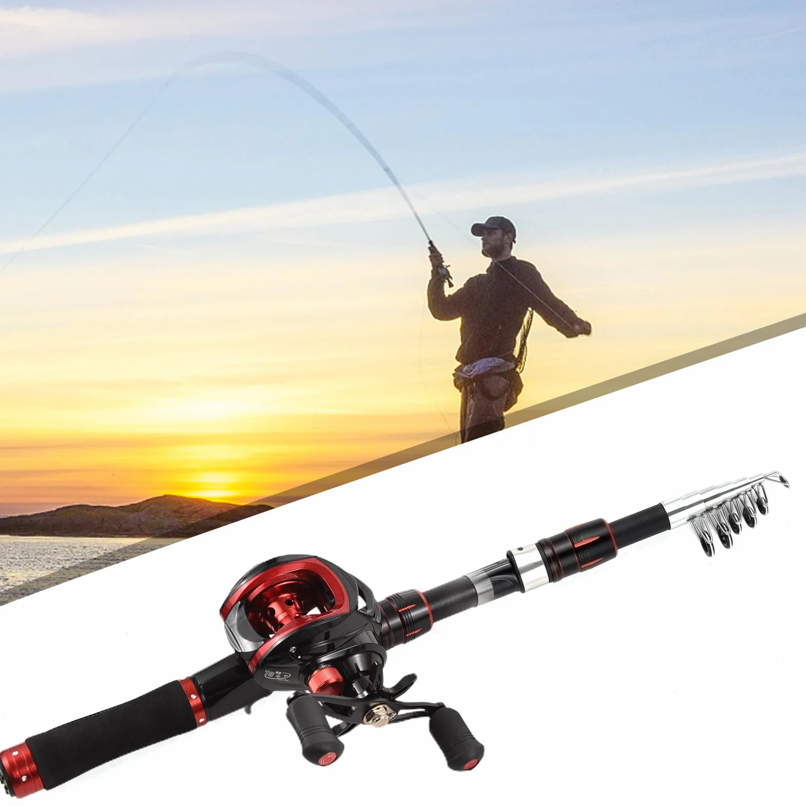 Canne à pêche télescopique 2,4 m Moulinet baitcasting gaucher