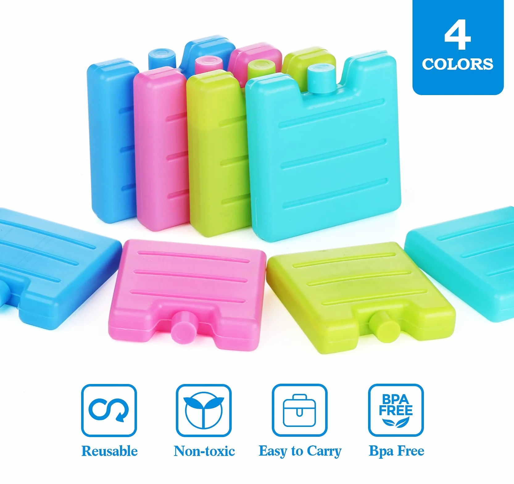 Lot de 8 Mini Pains de Glace Blocs Réfrigérants 7.5x7x1.5 cm 65g Sac de Congélation Réutilisables pour Glacière