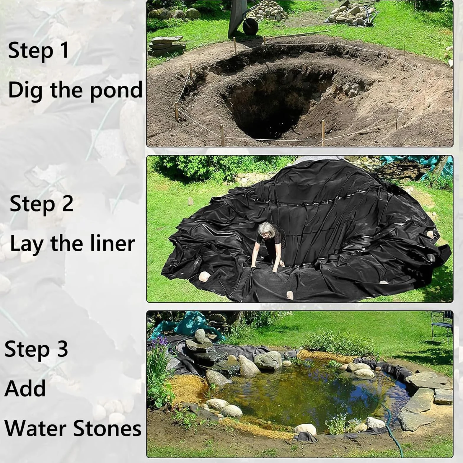 Bâche pour Bassin 1x1m Caoutchouc Liner Étang Koi Cascade
