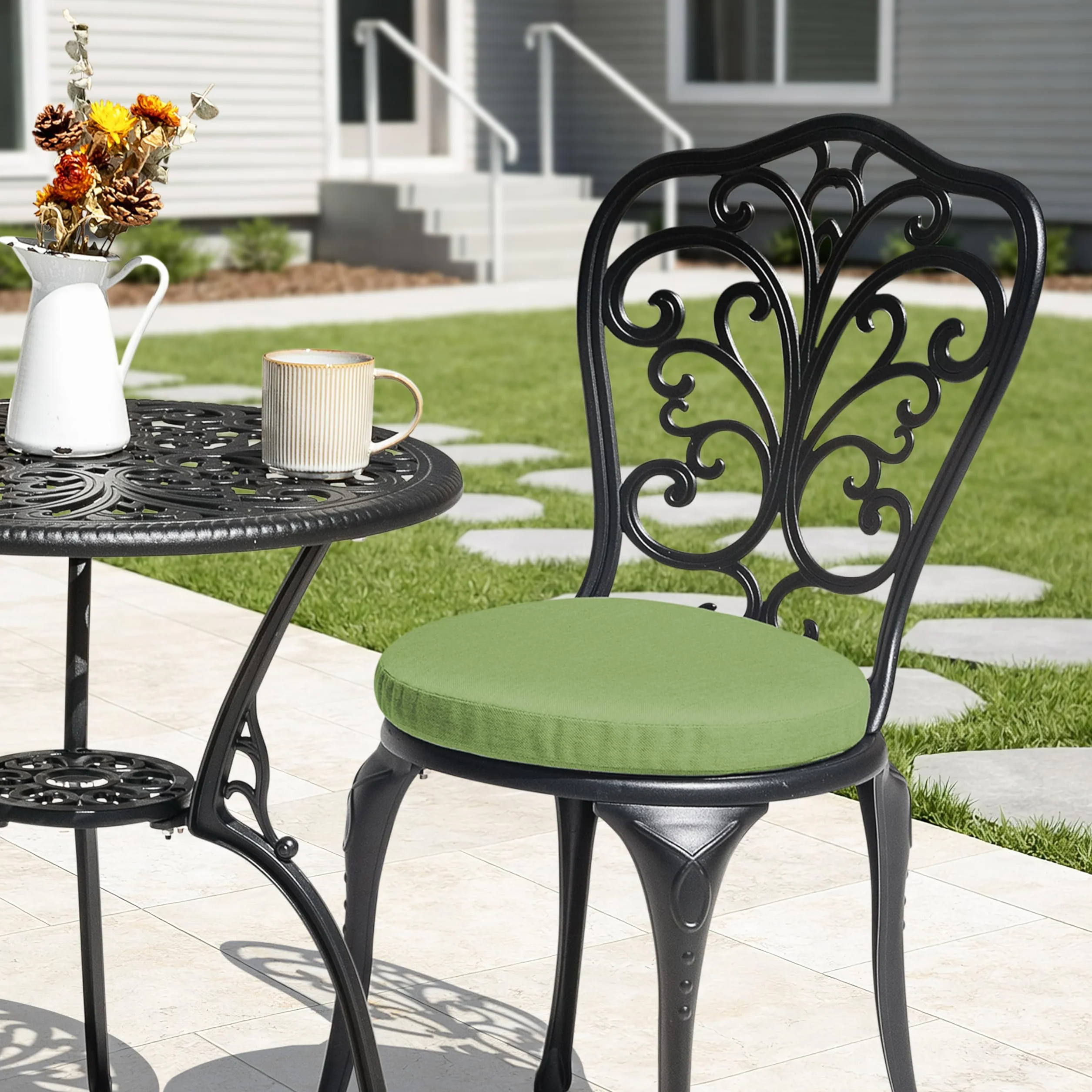 Avestar Ensemble de Jardin 3 Pièces avec Trou pour Parasol, Table et 2 Chaises Vert, Aluminium, Noir