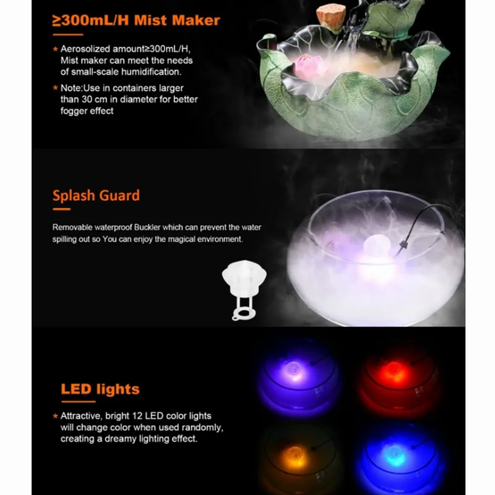 Monsieur Fogger Mist Maker 12 LED Machine à Brouillard Ultrasons avec Splash Guard Prise UE