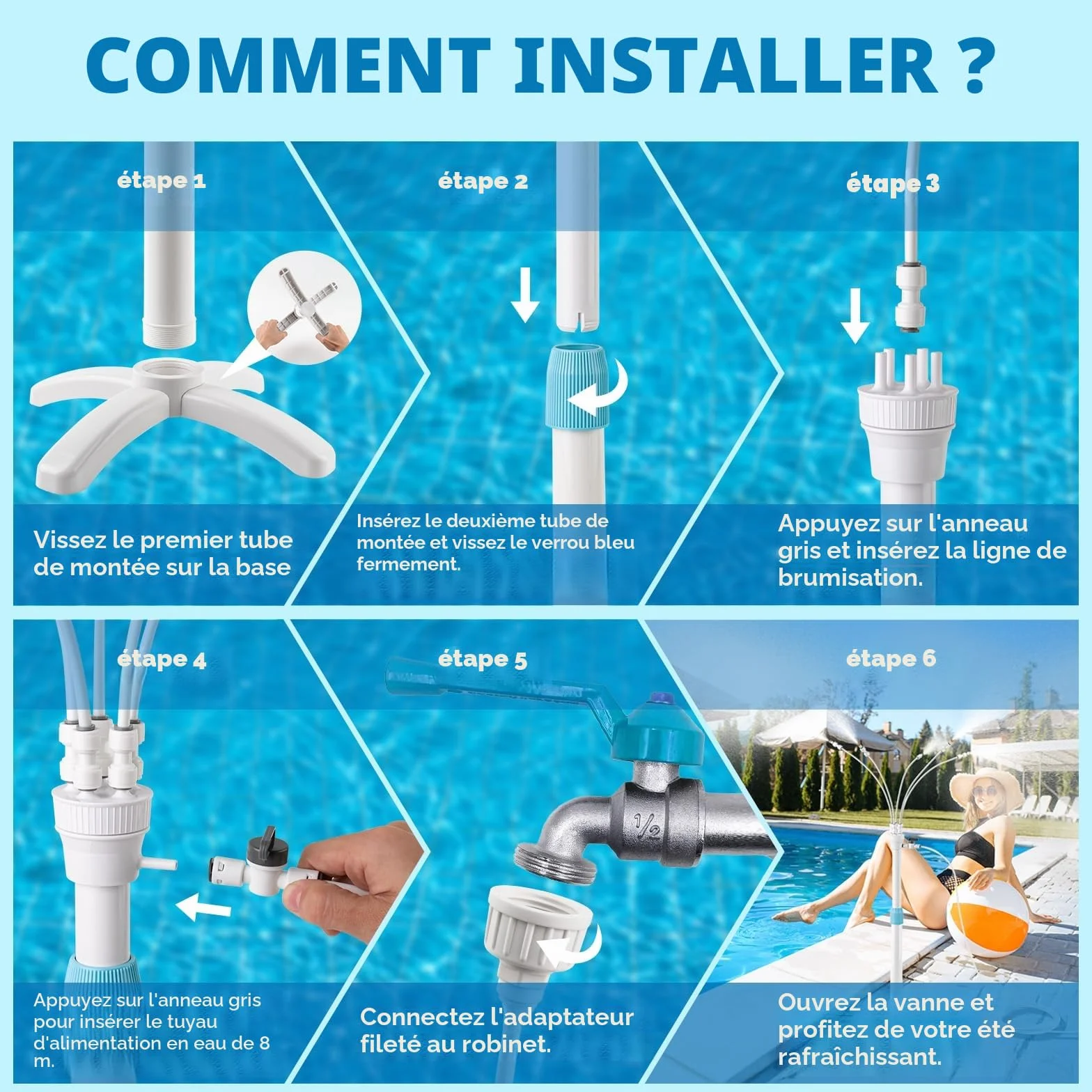 CINEMON Brumisateur de Jardin avec Douche, Système Refroidissement par Brume Debout 5 Buses