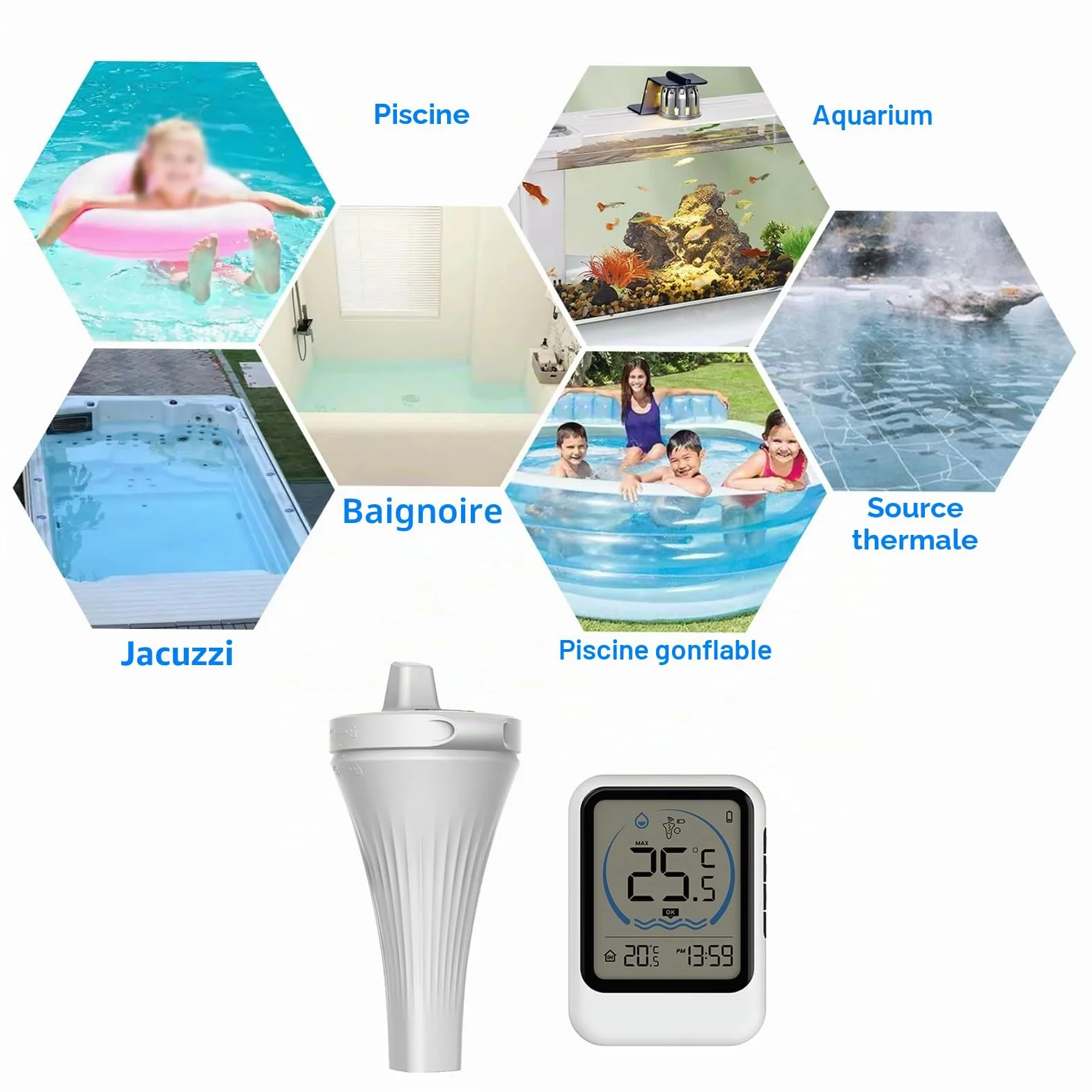 Thermomètre de piscine avec grand écran LCD, étanche IP67, flottant pour piscine, jacuzzi, spa