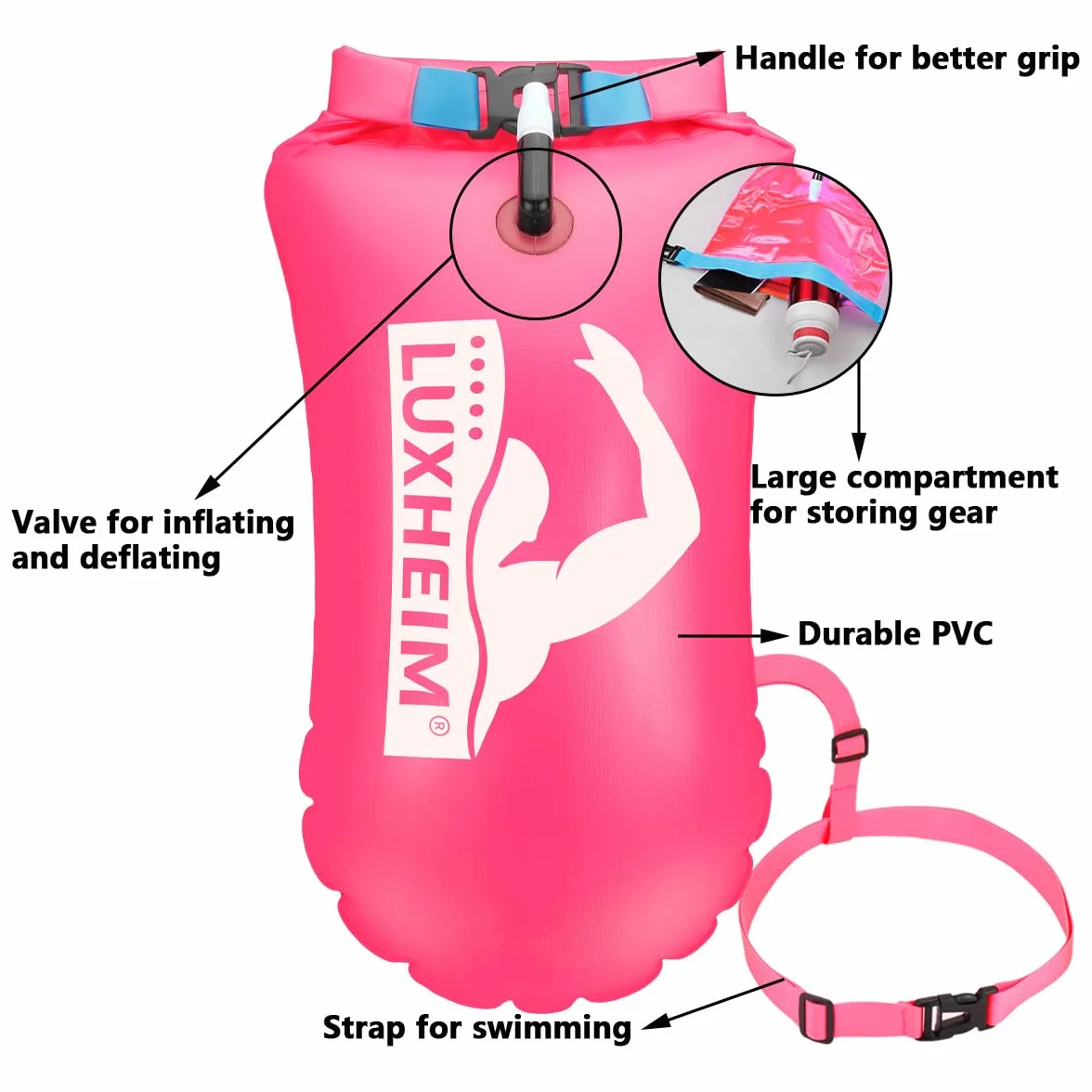 Lot de 2 bouées de natation pour la natation en eau libre - Bien visible - Sac étanche - Gonflable en PVC - Pour triathlon