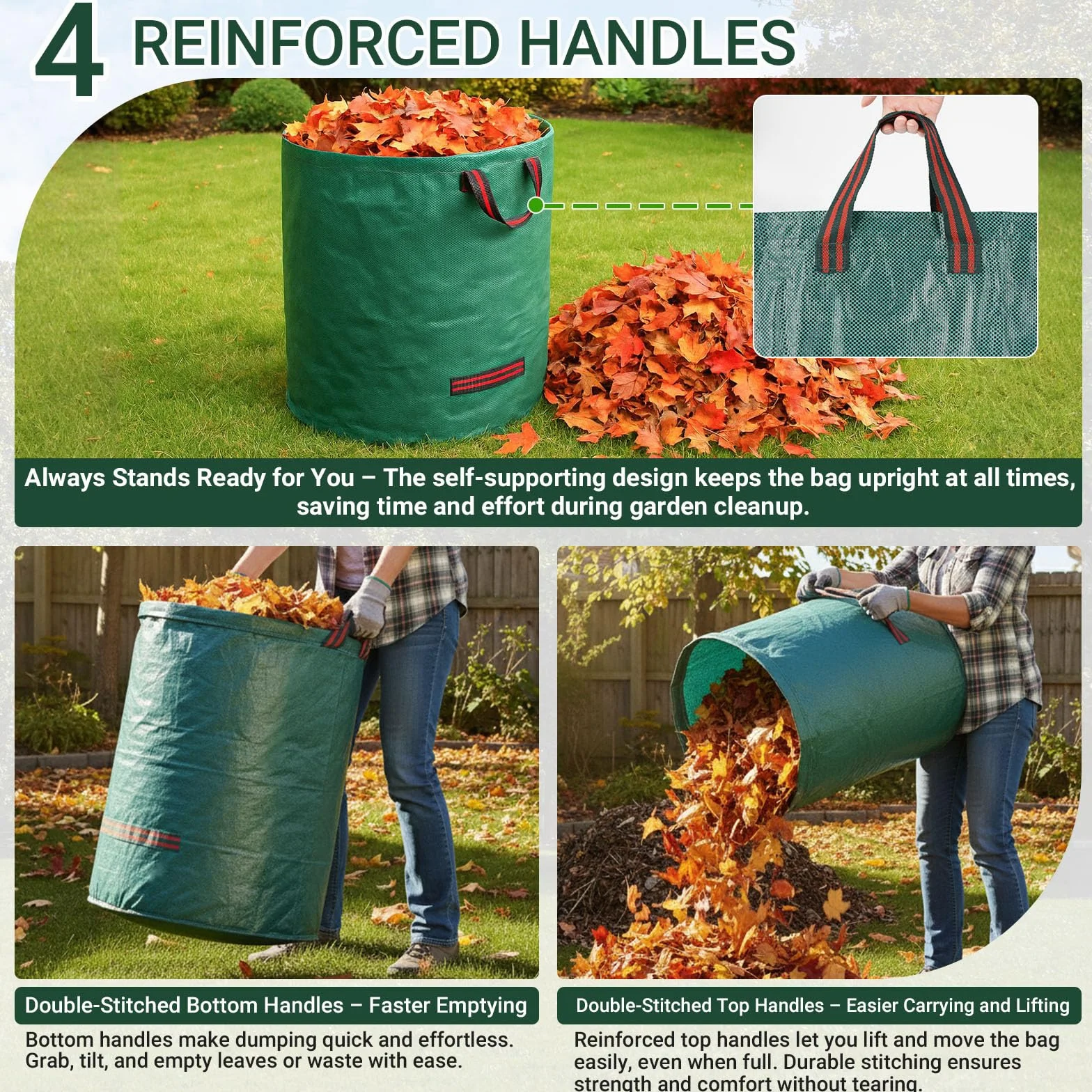 Velway Sacs à Déchets de Jardin Robustes 500Lx2 Réutilisables avec Poignées Pliables Tissu Industriel
