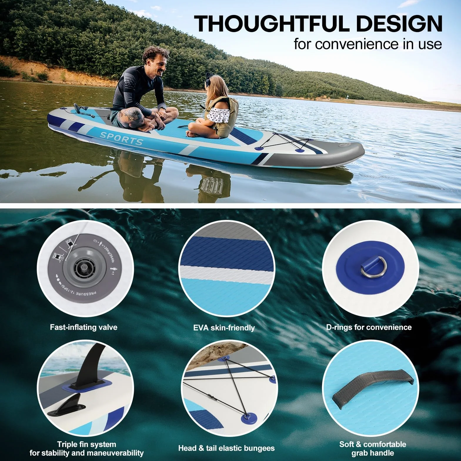 Panana Stand Up Paddle Gonflable Planche de Sup avec Accessoires, Kit de Surf, Pagaie Réglable, Ultra-Légère, Pont Antidérapant pour Adultes et Jeunes
