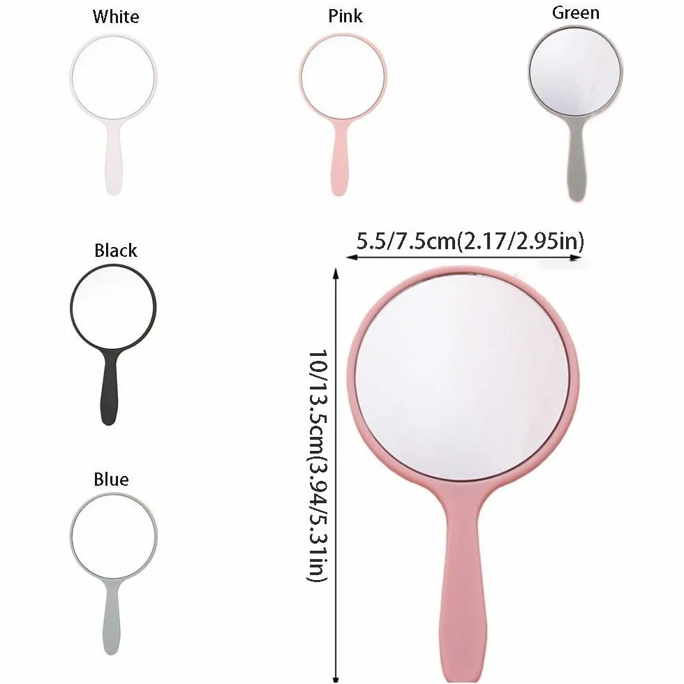 Miroir à main rond avec poignée maquillage portable rose femme